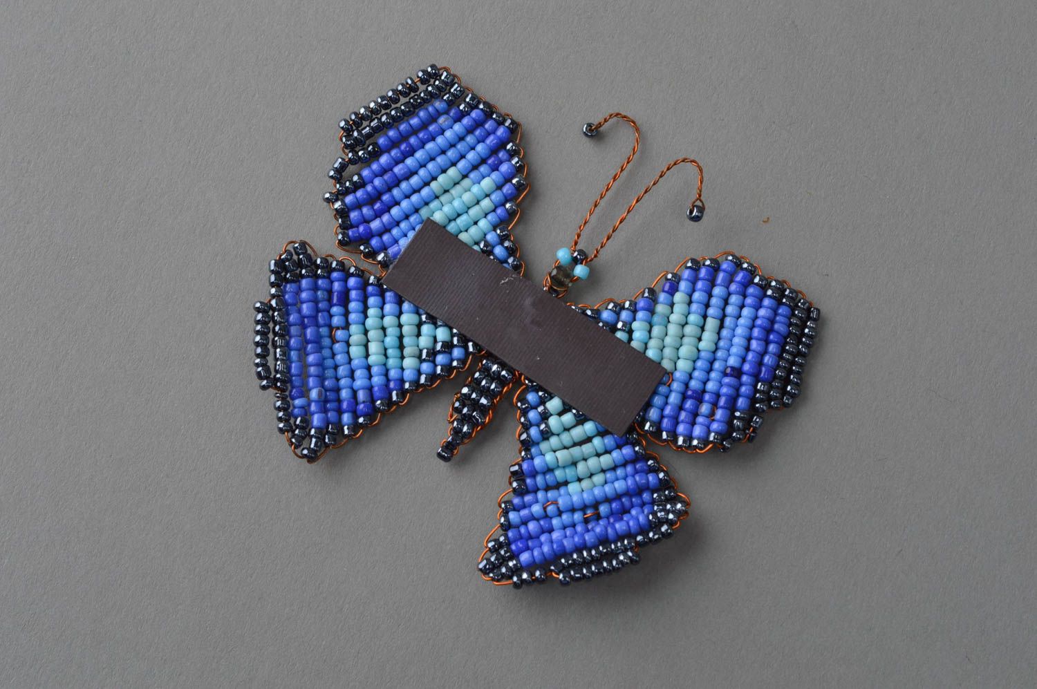 Aimant de réfrigérateur papillon fait main de perles de rocaille bleu original photo 4