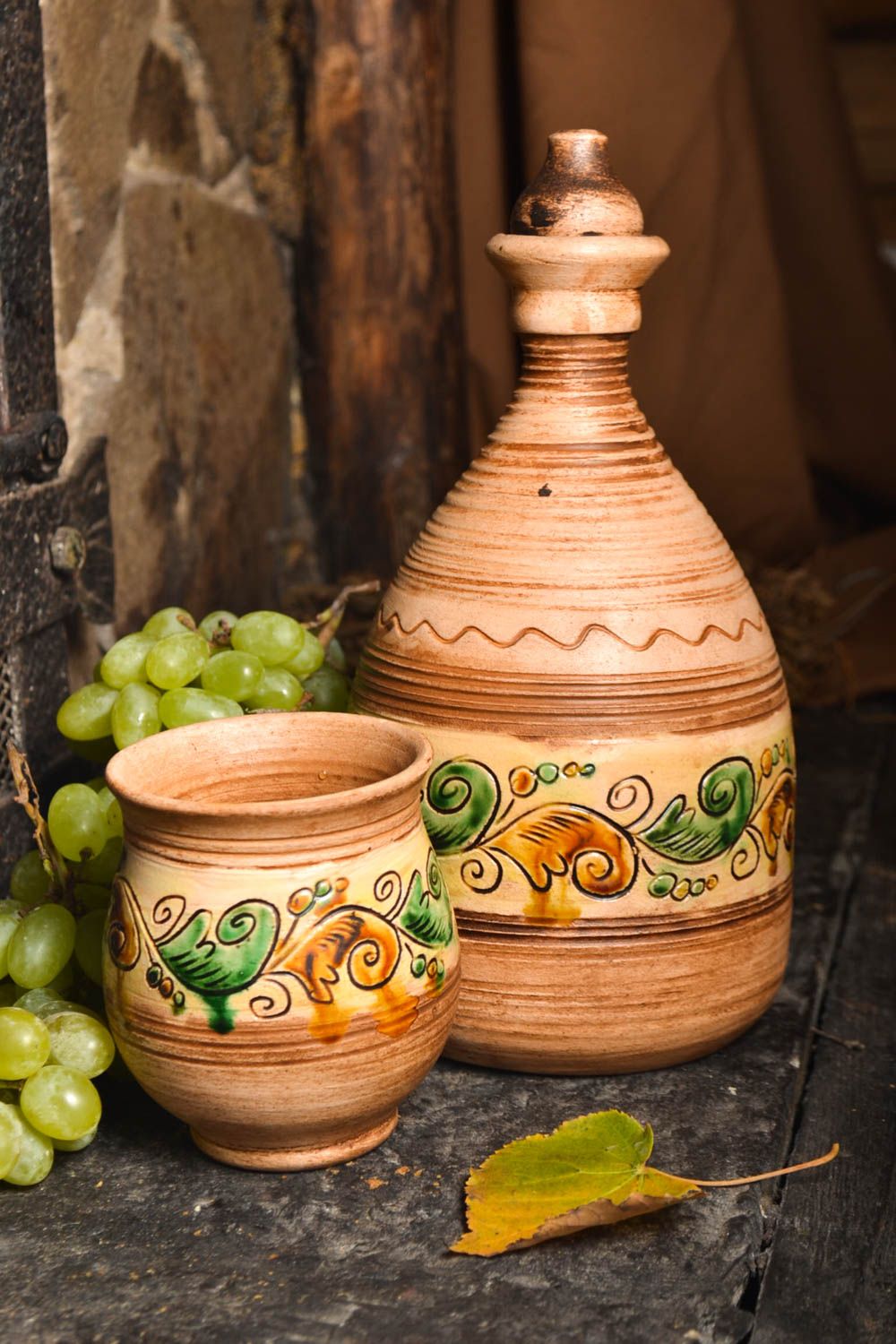 Ton Flasche handgemachte Keramik Becher aus Ton Flasche Geschenk bemalt foto 1