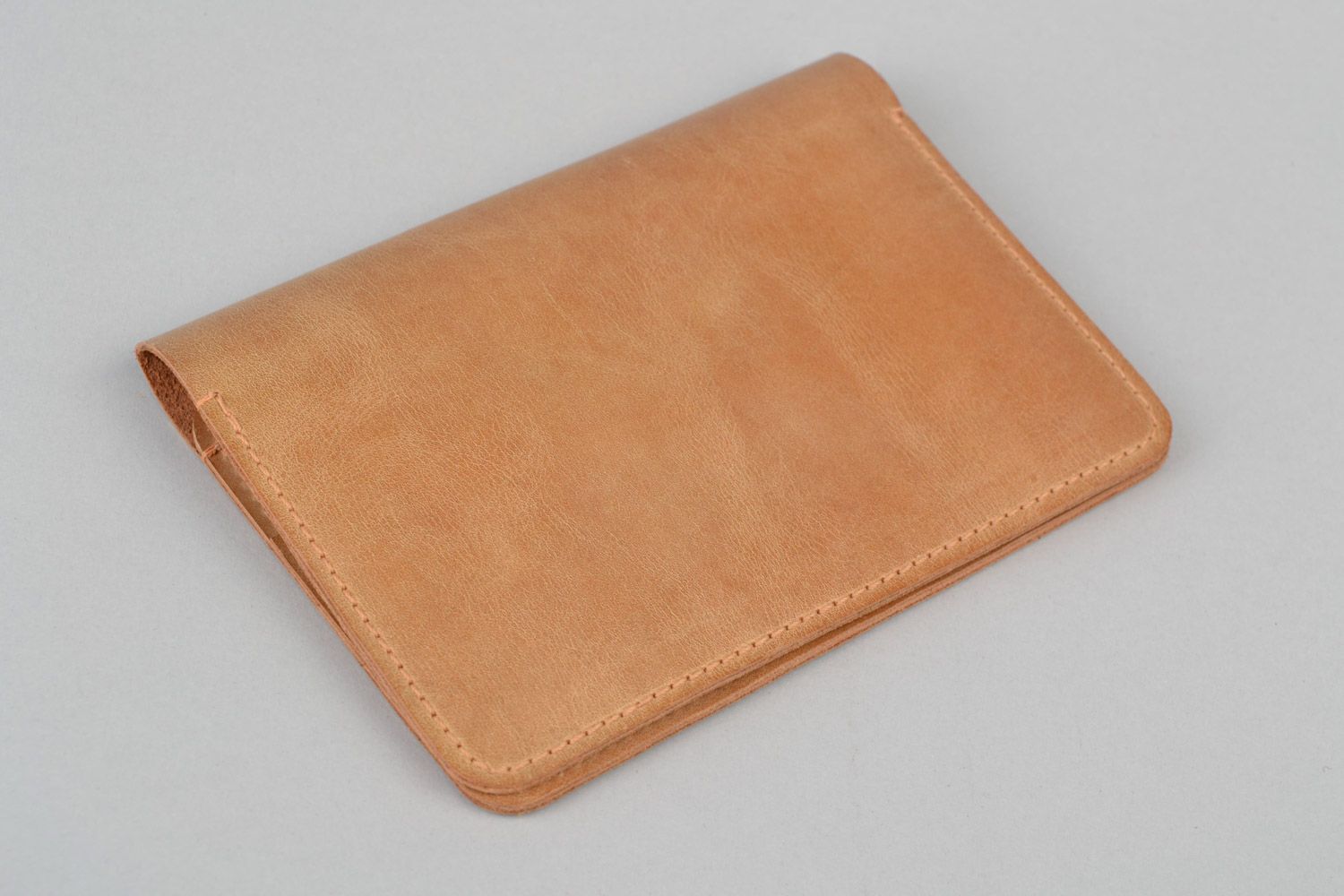 Stylish beige handmade leather cover for documents with pockets photo 1