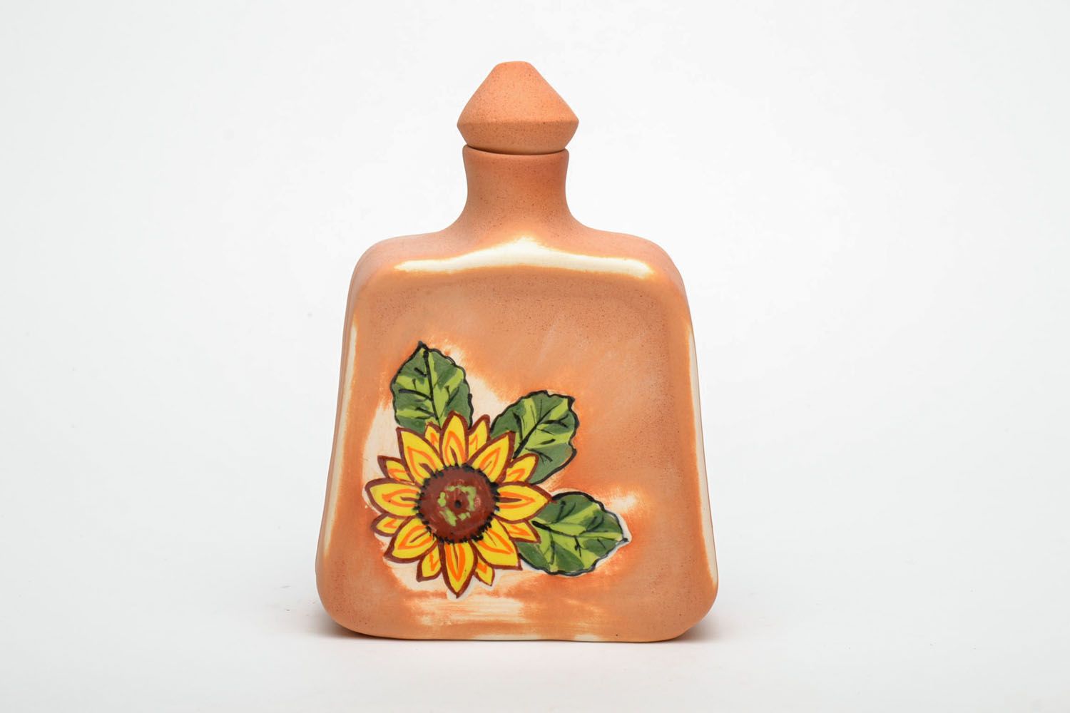 12 oz handmade ceramic glazed square shape wine carafe with sunflower pattern 1,3 lb photo 2