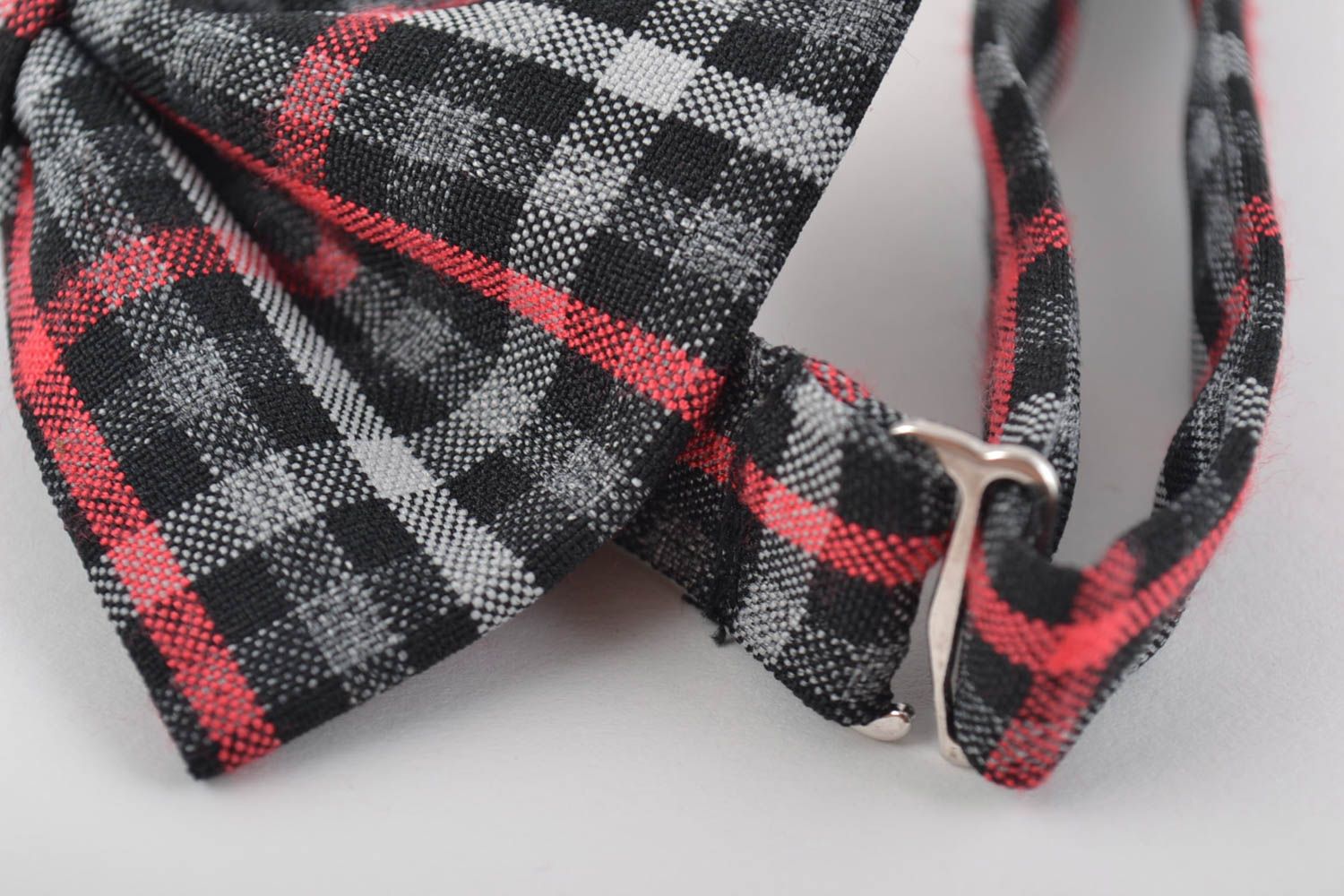 Unusual beautiful handmade designer checkered fabric bow tie adjustable photo 2