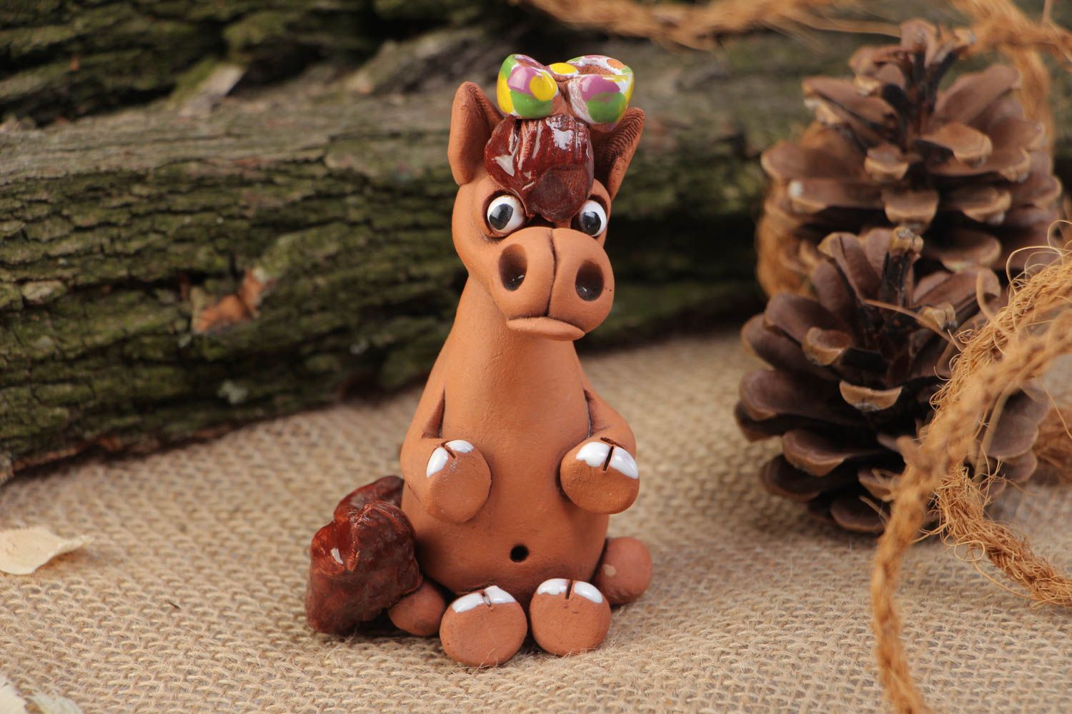 Handmade collectible miniature ceramic animal figurine of horse painted  photo 1