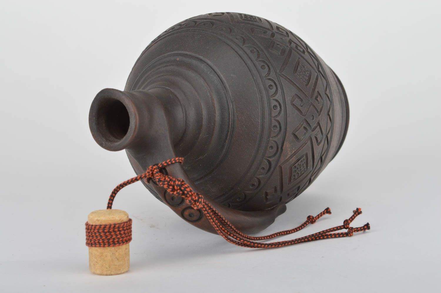 Beautiful handmade designer dark ceramic bottle with cork and ornament 2 l photo 5