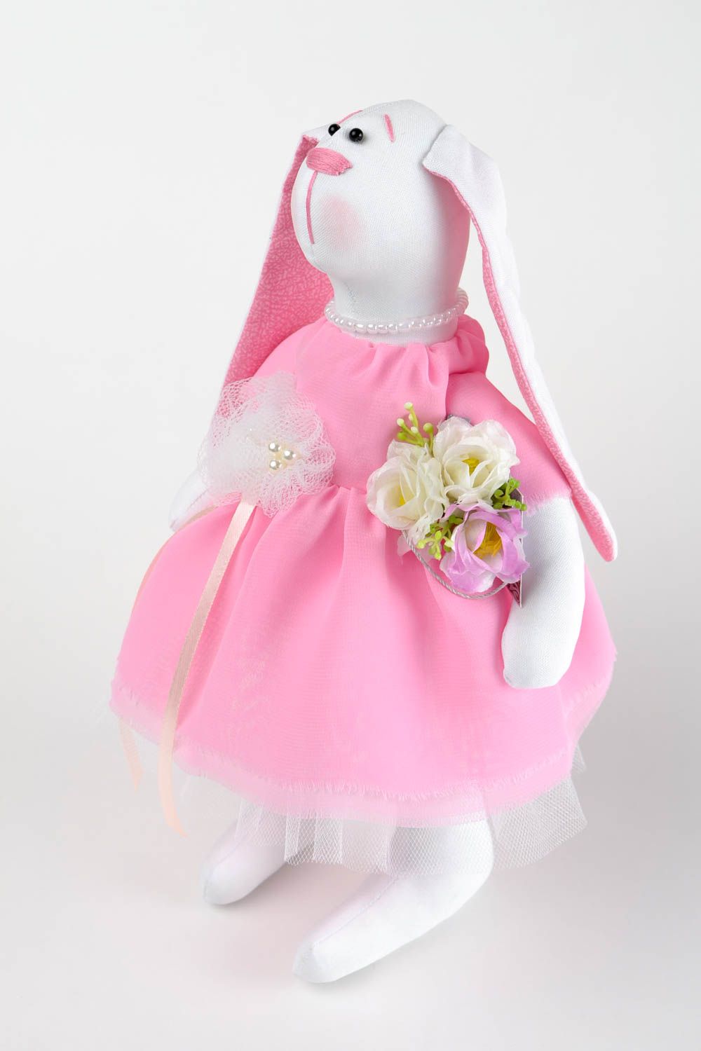 Poupée lapin en robe rose Jouet fait main textile design Cadeau pour fille photo 3
