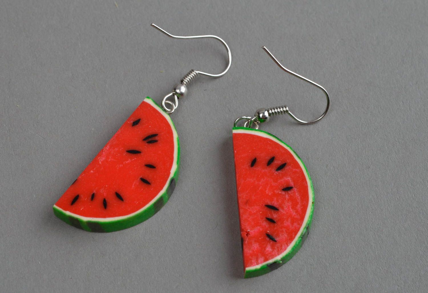 Originelle handgemachte Polymerton Ohrringe Wassermelone für lustige Mädchen foto 2
