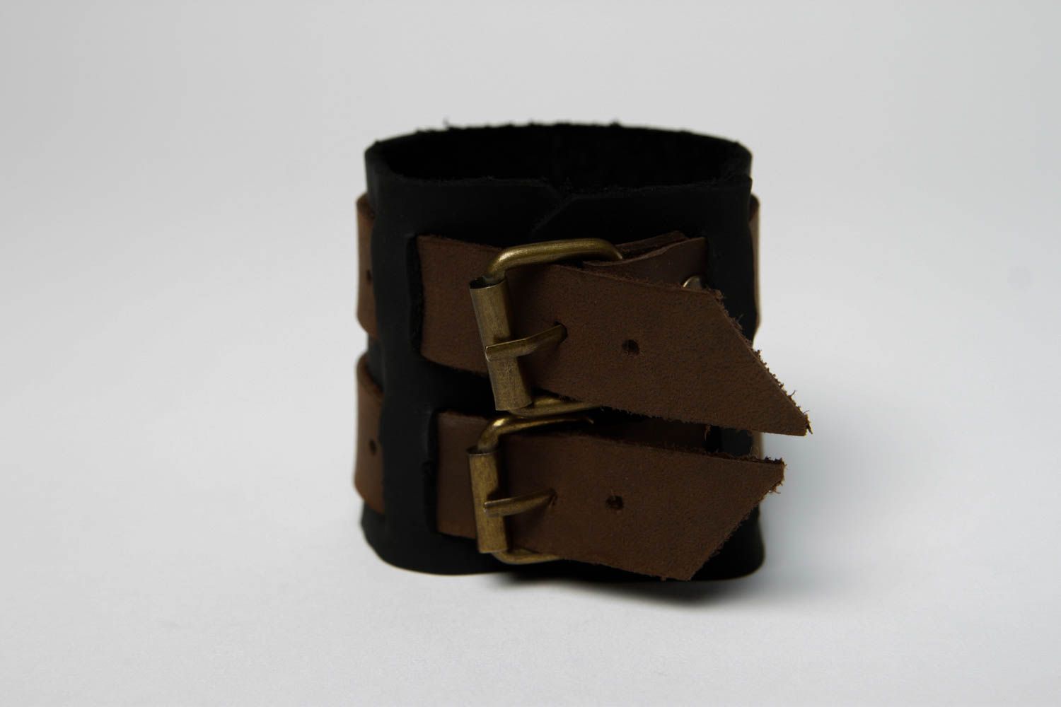 Handmade braunes Armband aus Leder Designer Schmuck Leder Accessoire breit foto 4