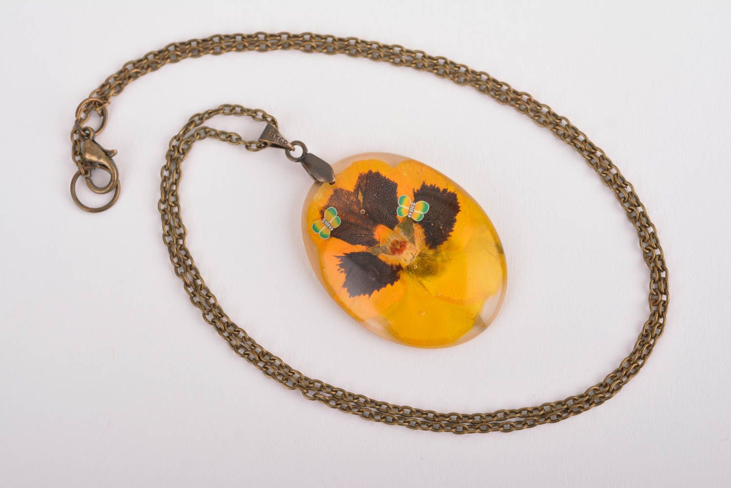 Unusual handmade epoxy pendant with real flowers trendy jewelry designs photo 3