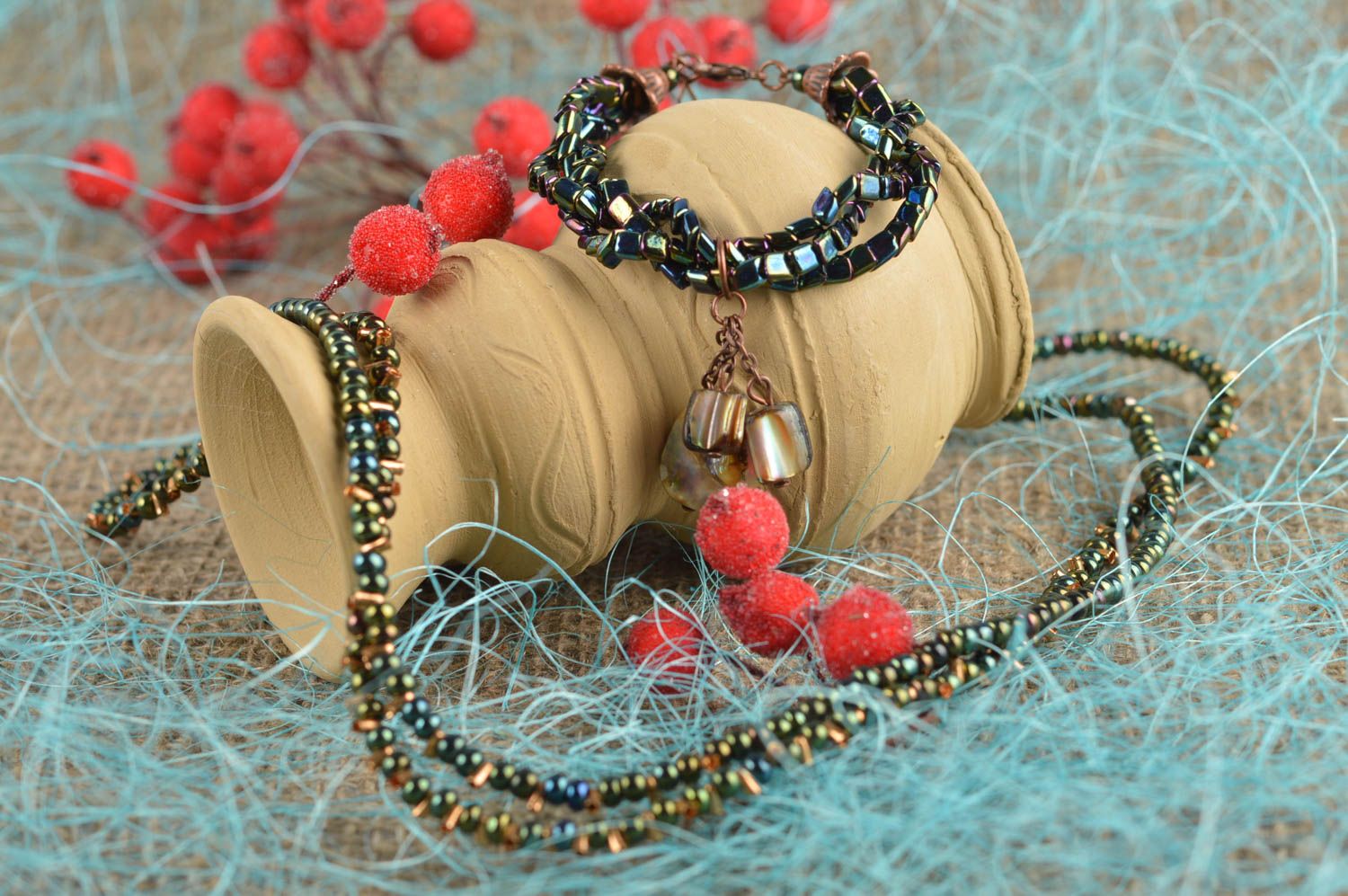 Handmade jewelry set beaded bracelet long necklaces 2 fashion accessories photo 2