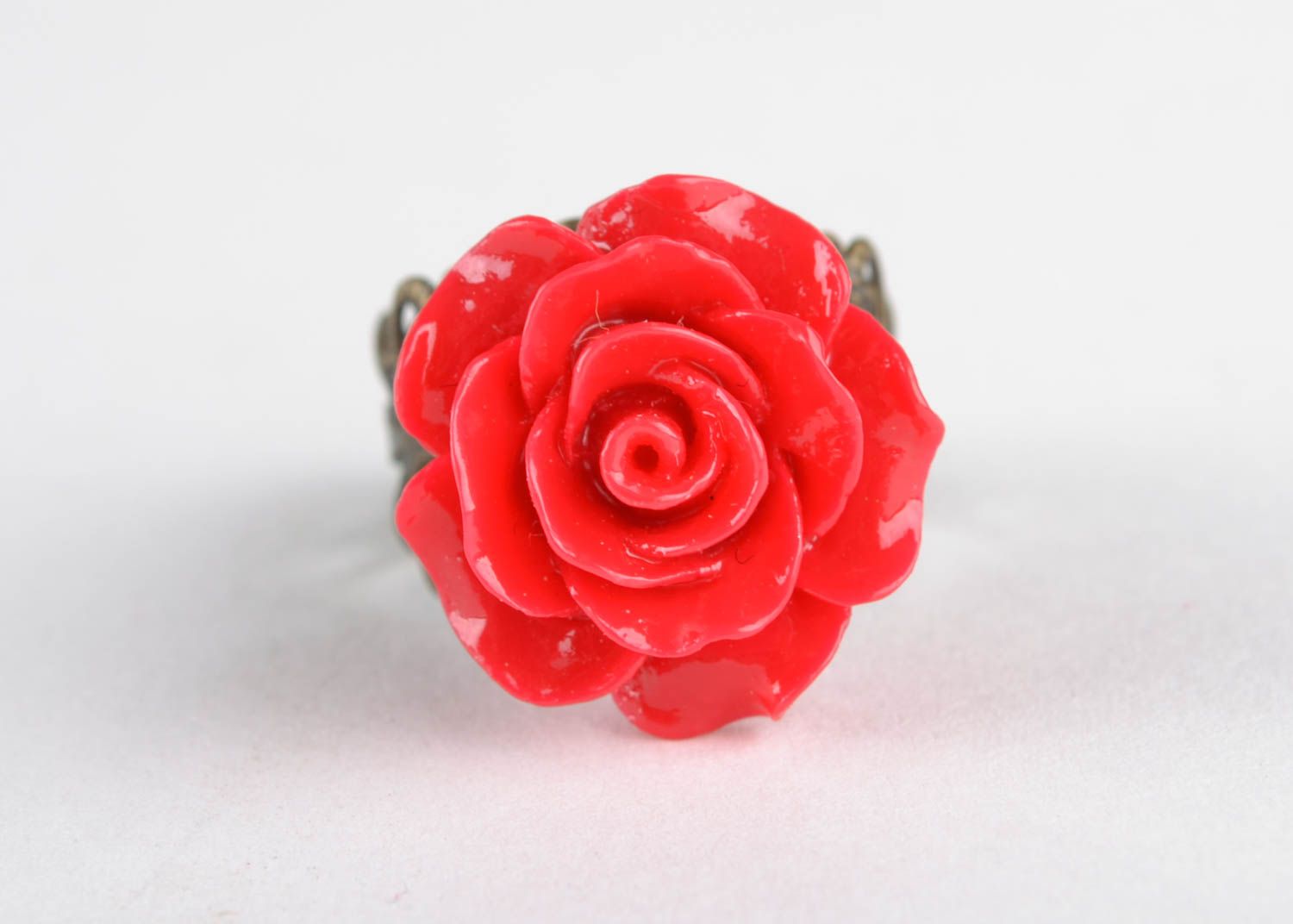Polymer clay ring with rose photo 4