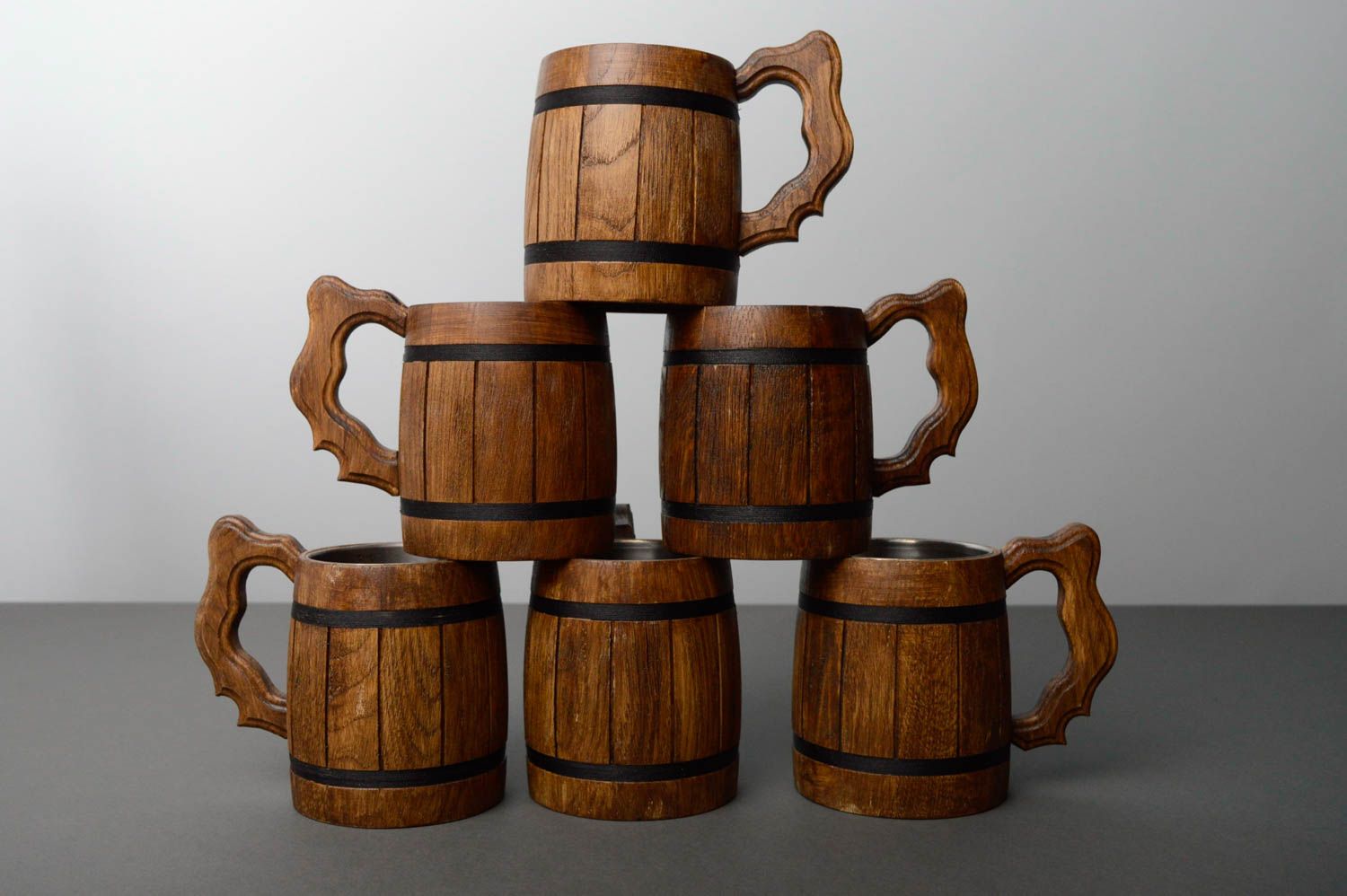 Sei tazze di legno decorative fatte a mano calici di legno bicchieri da birra
 foto 1