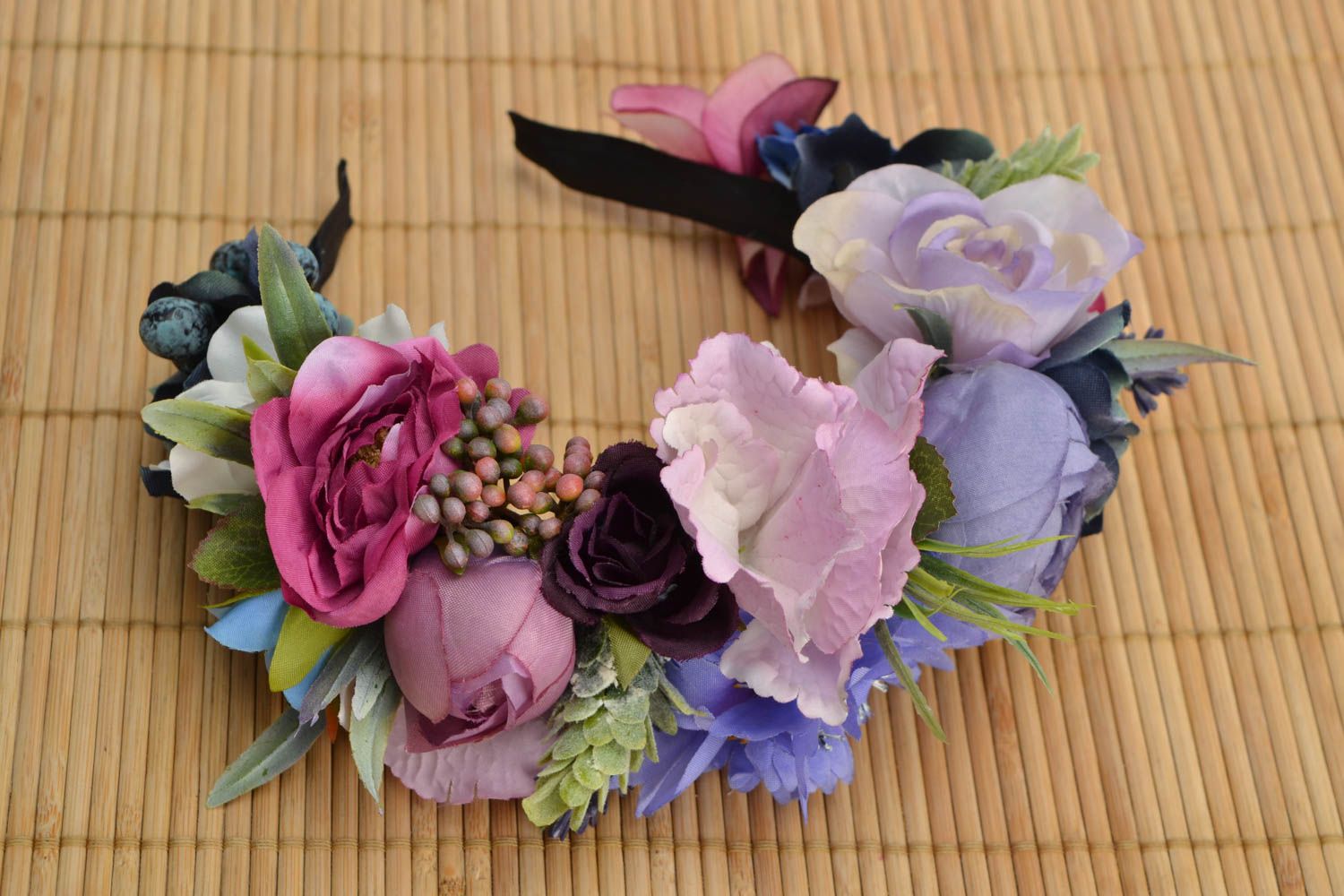 Volume headband with artificial flowers Violet Roses photo 1