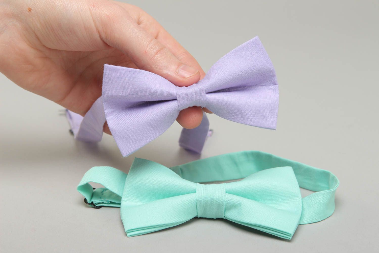 Set of fabric bow ties Lavender and Mint 2 items photo 4