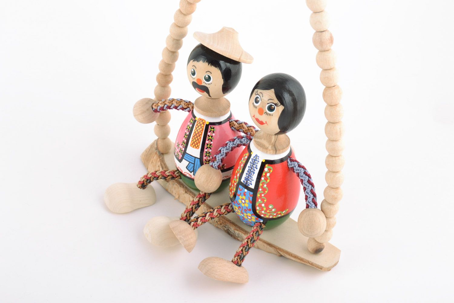 Handmade painted interior wooden toy wife and husband sitting on bench photo 3