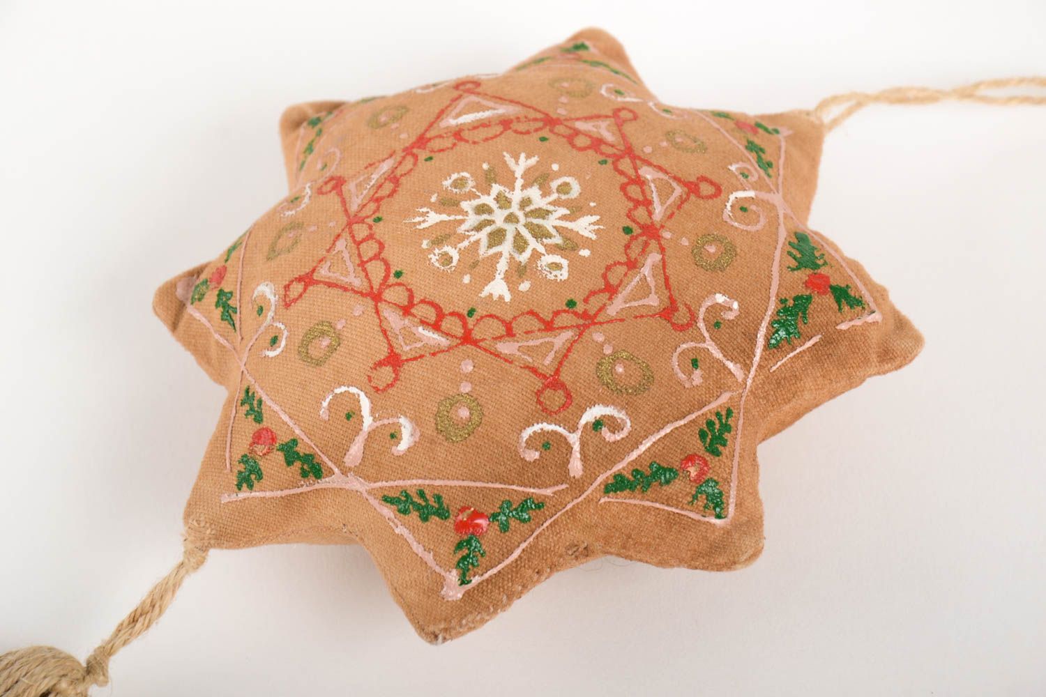 Игрушка ручной работы декора для дома декоративная подвеска звезда из ткани фото 3