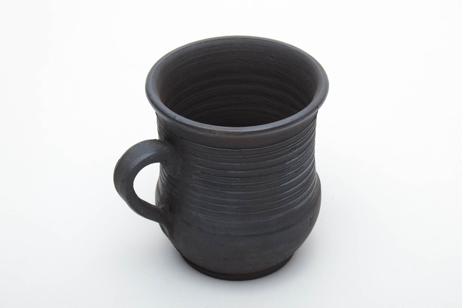 Smoked clay drinking 6 oz cup in black color and rustic style with handle photo 3