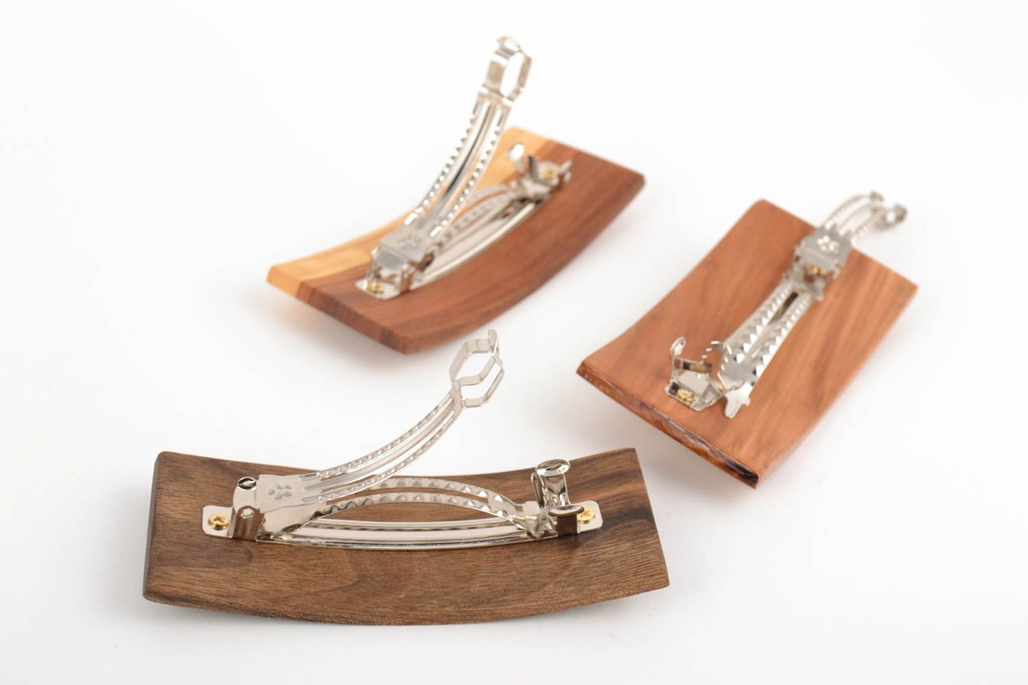 Beautiful handmade wooden hair jewel clips set 3 pieces of rectangular shape photo 2