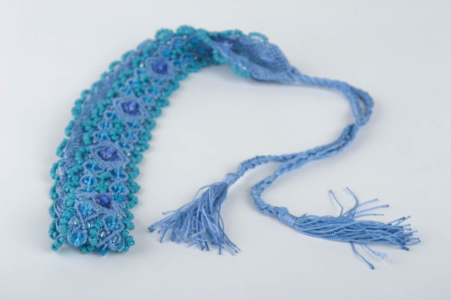 Ceinture textile Accessoire fait main de couleur bleue macramé Cadeau femme photo 2