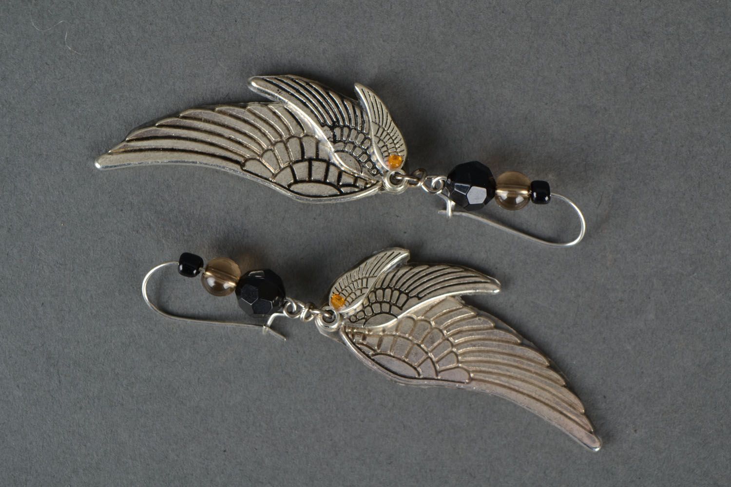 Metal earrings with charms Wings photo 1