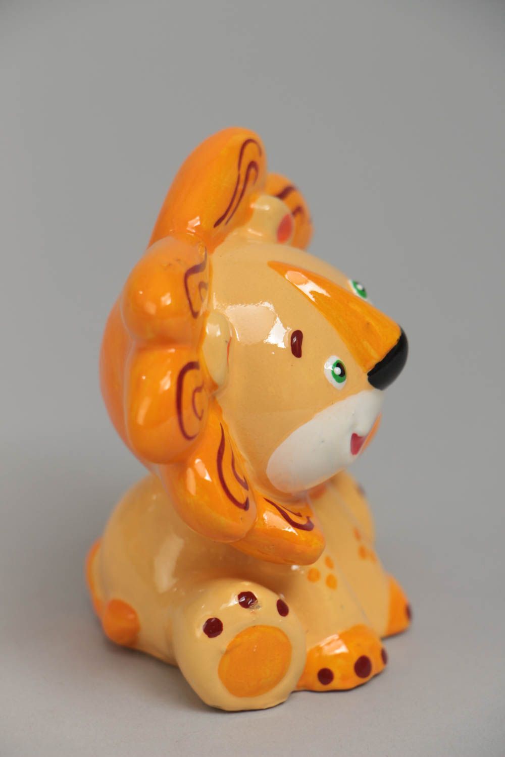 Orange bemalte Statuette Löwe aus Gips mit Acrylfarben schön lustig handgemacht foto 4