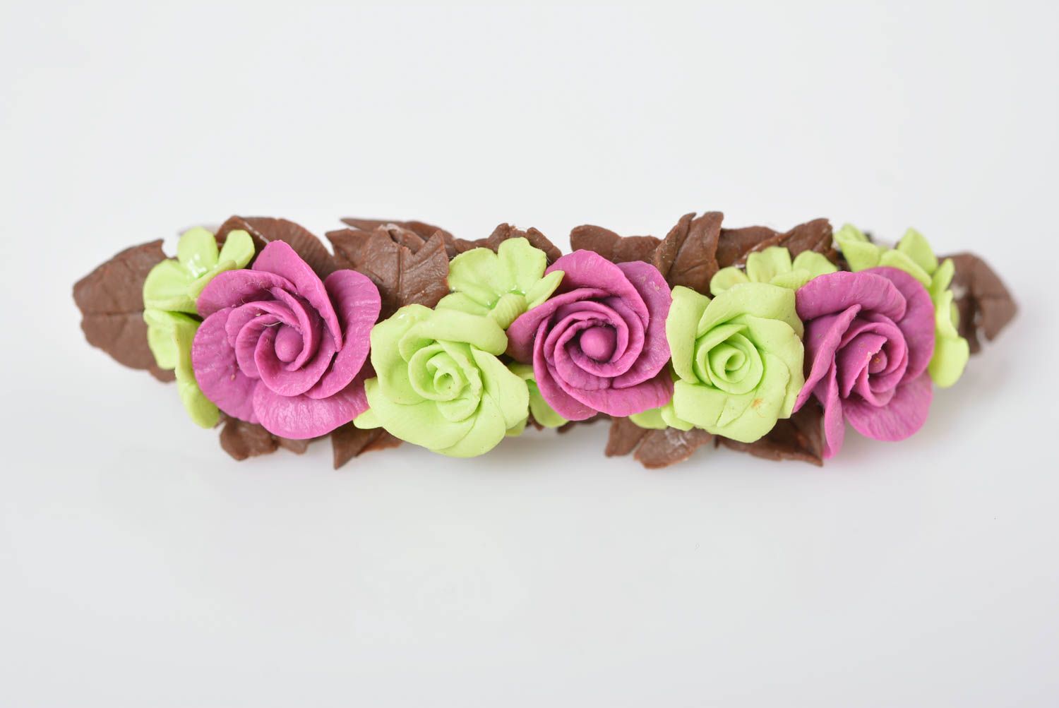 Handmade Haarspange mit Blumen Porzellan Schmuck Damen Modeschmuck grell foto 1