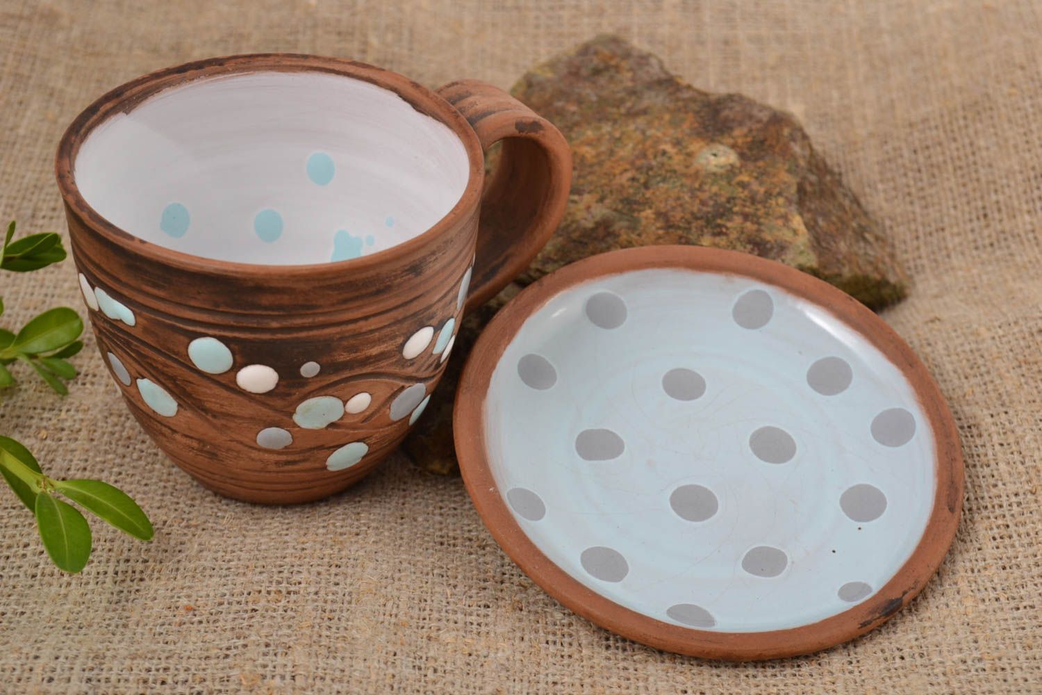 Handgemachtes Geschirr Keramik Tasse Tasse und Untertasse Ton Geschirr  foto 1