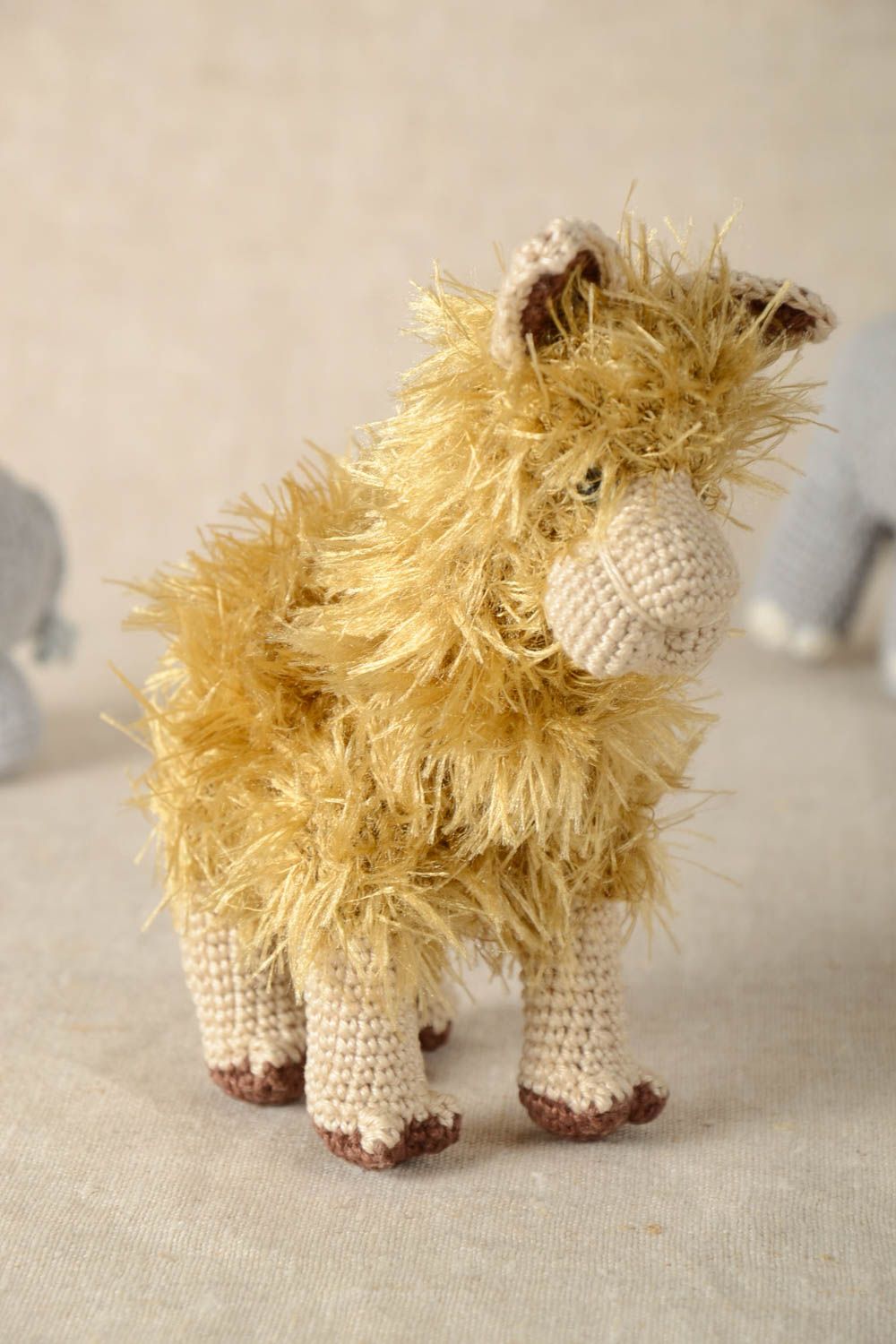Handmade soft crocheted toy unique designer lama figurine present for children photo 1