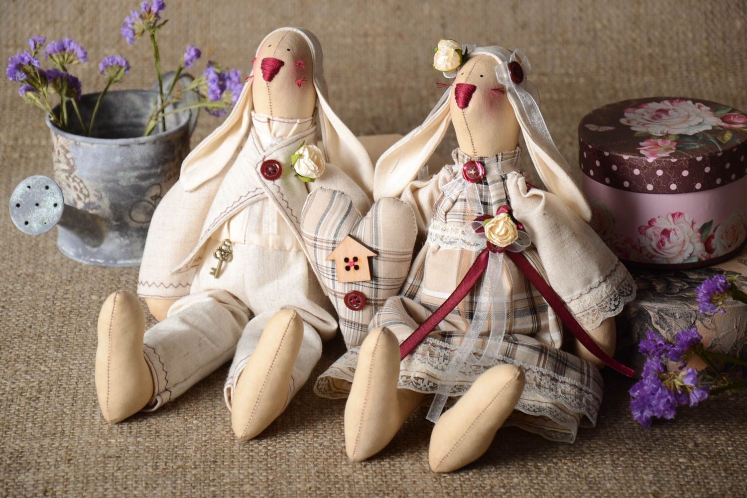 Куклы ручной работы куклы из ткани Влюбленные зайцы тряпичные куклы милые фото 1