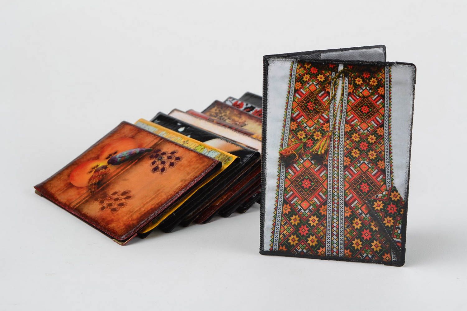 Handmade ethnic faux leather passport cover with decoupage Embroidered Shirt photo 1