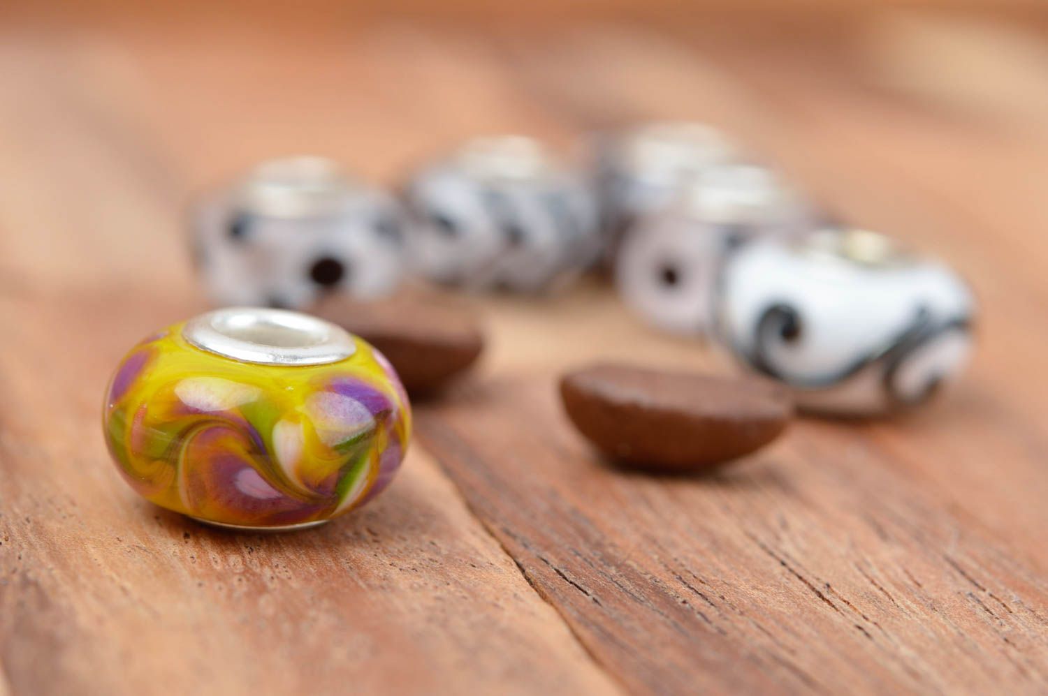 Accessories for jewelry glass beads handmade lampwork beads with metal elements photo 1