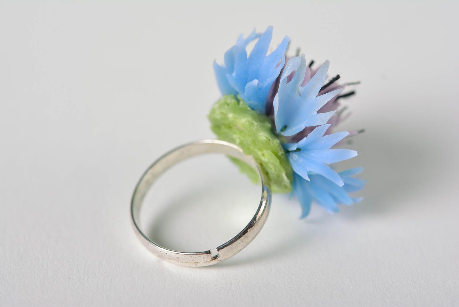 Großer Ring Blume handmade schön in Lila und Blau stilvoll für Mädchen  foto 3