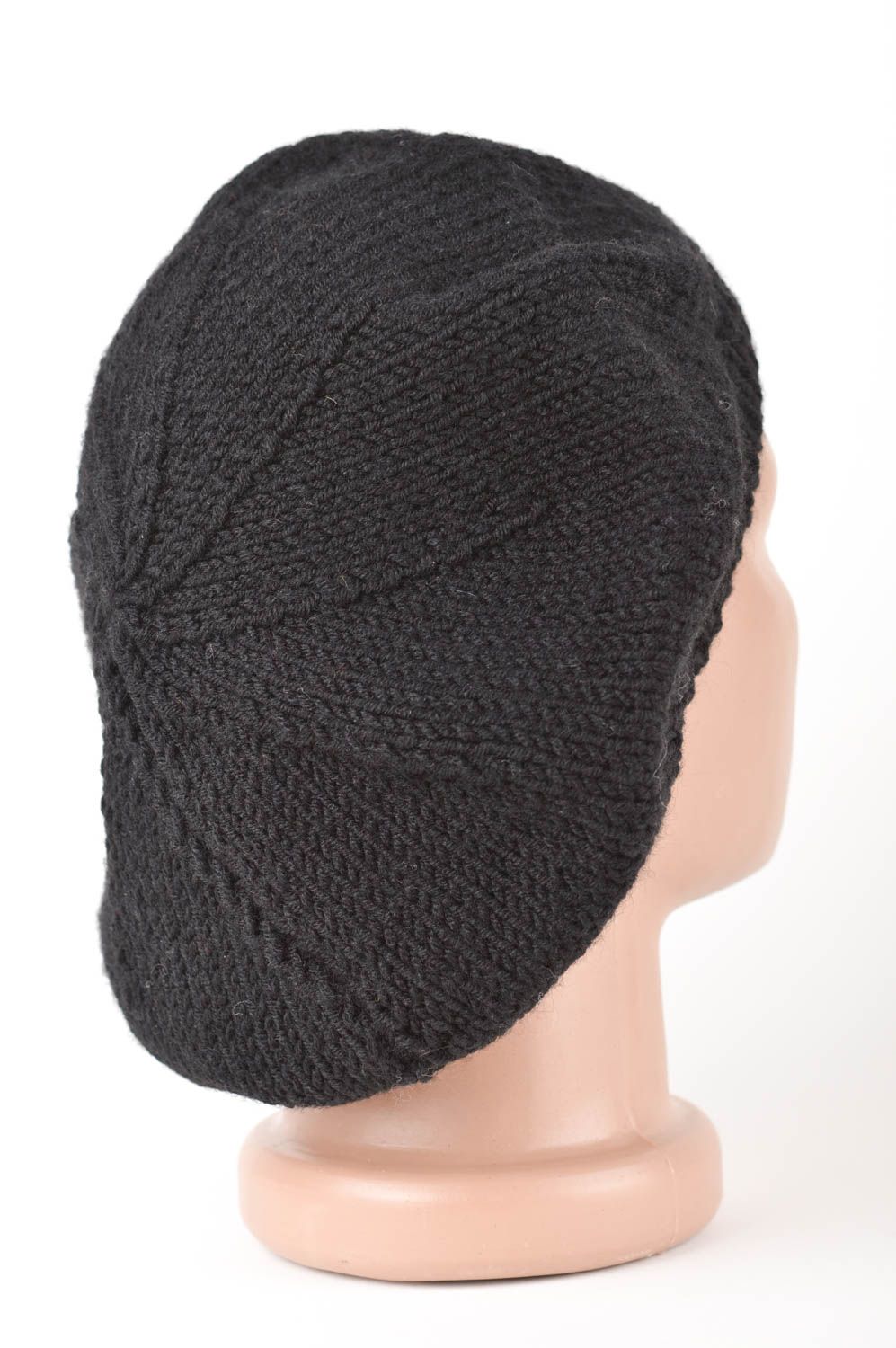Béret au tricot fait main Chapeau chaud Vêtement femme hiver noir coton photo 5