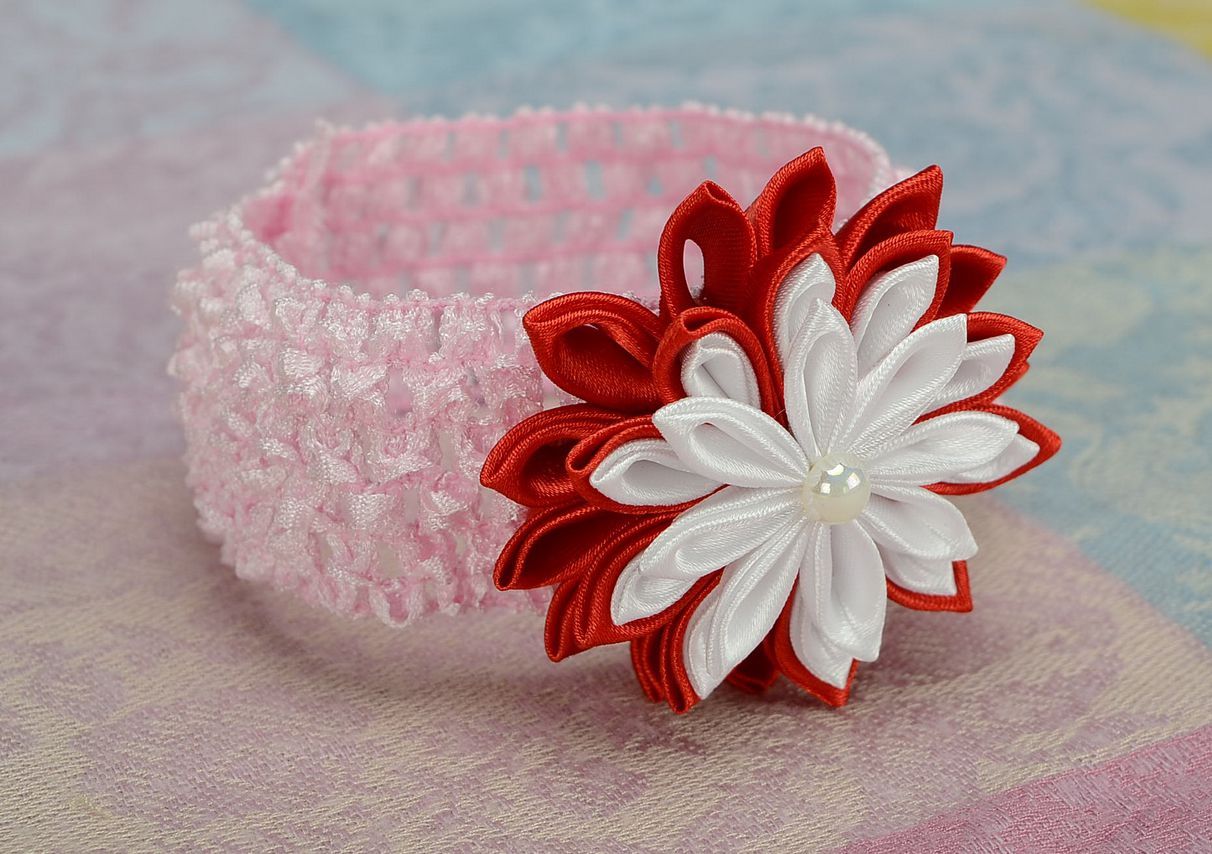 Headband Red and white flower photo 5