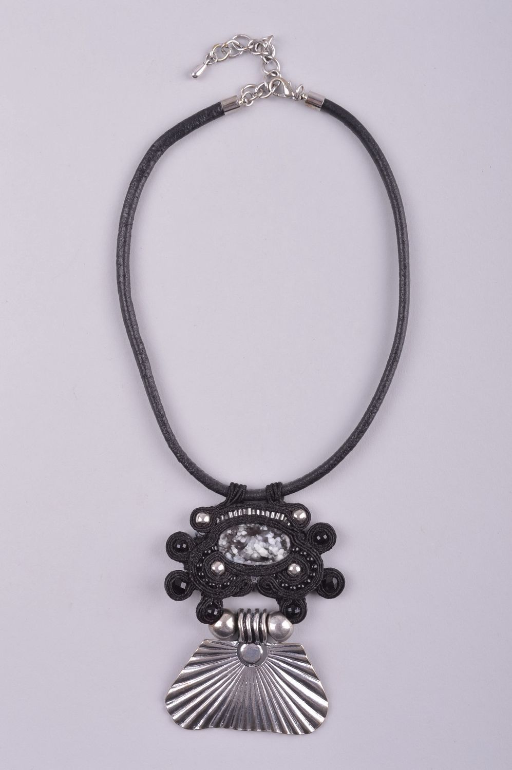 Beautiful handmade soutache textile necklace beaded pendant fashion trends photo 2