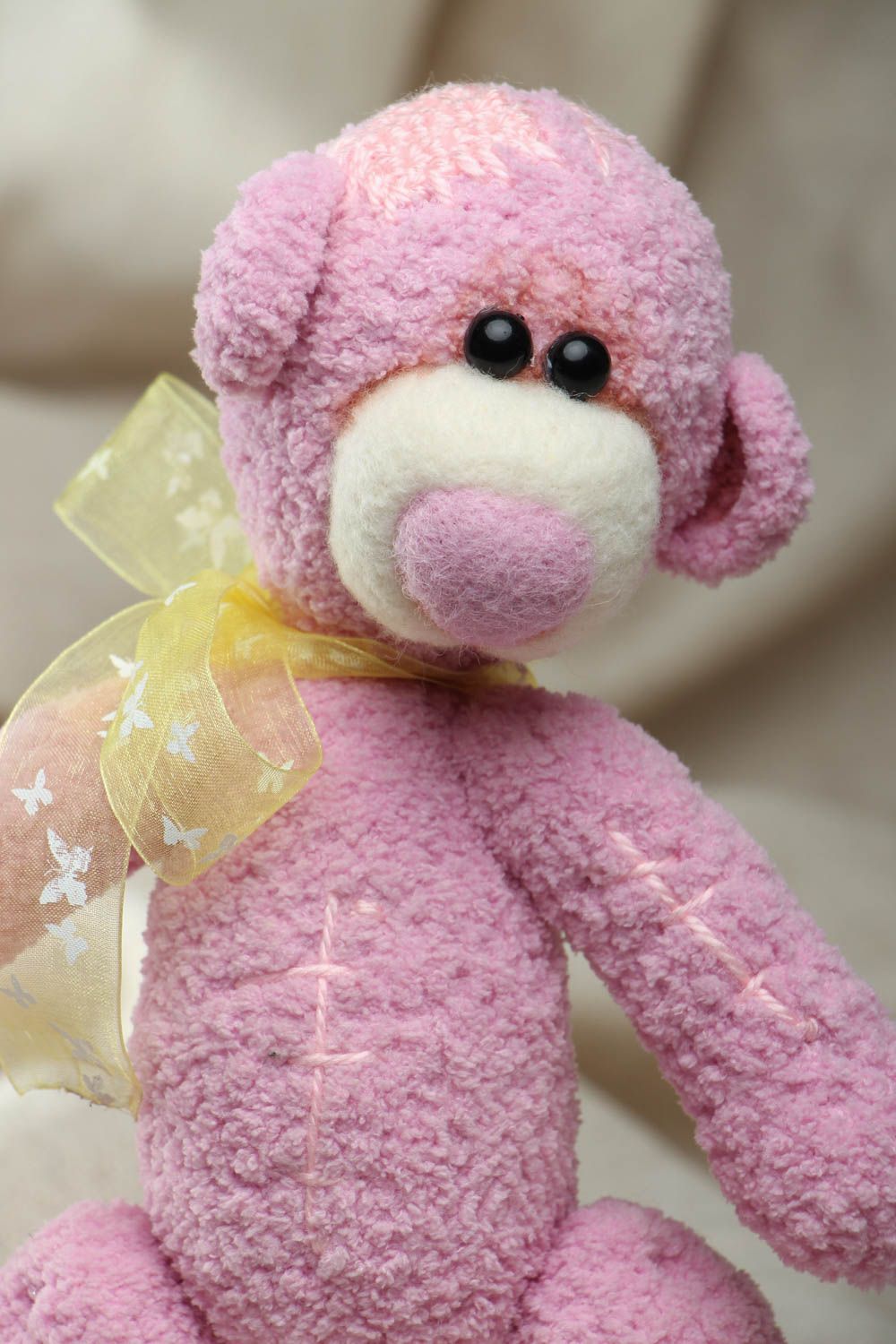 Brinquedo macio tricotado urso cor rosa foto 2