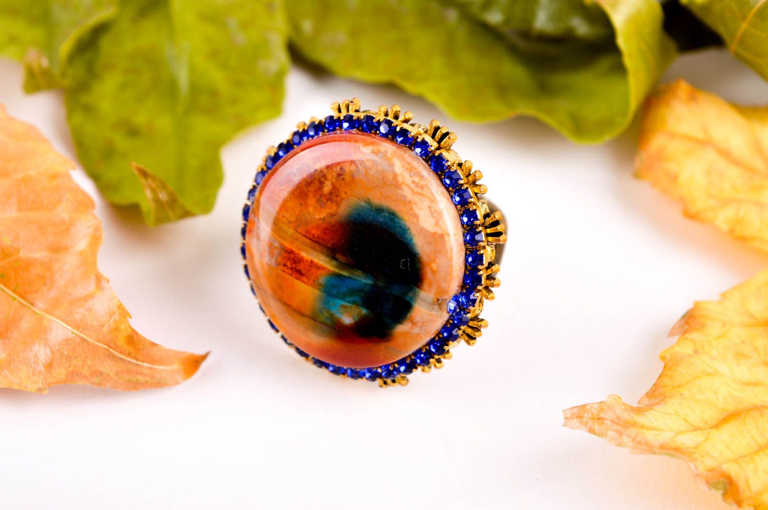 Необычное кольцо хенд мейд красивое кольцо бижутерия с натуральным камнем фото 1