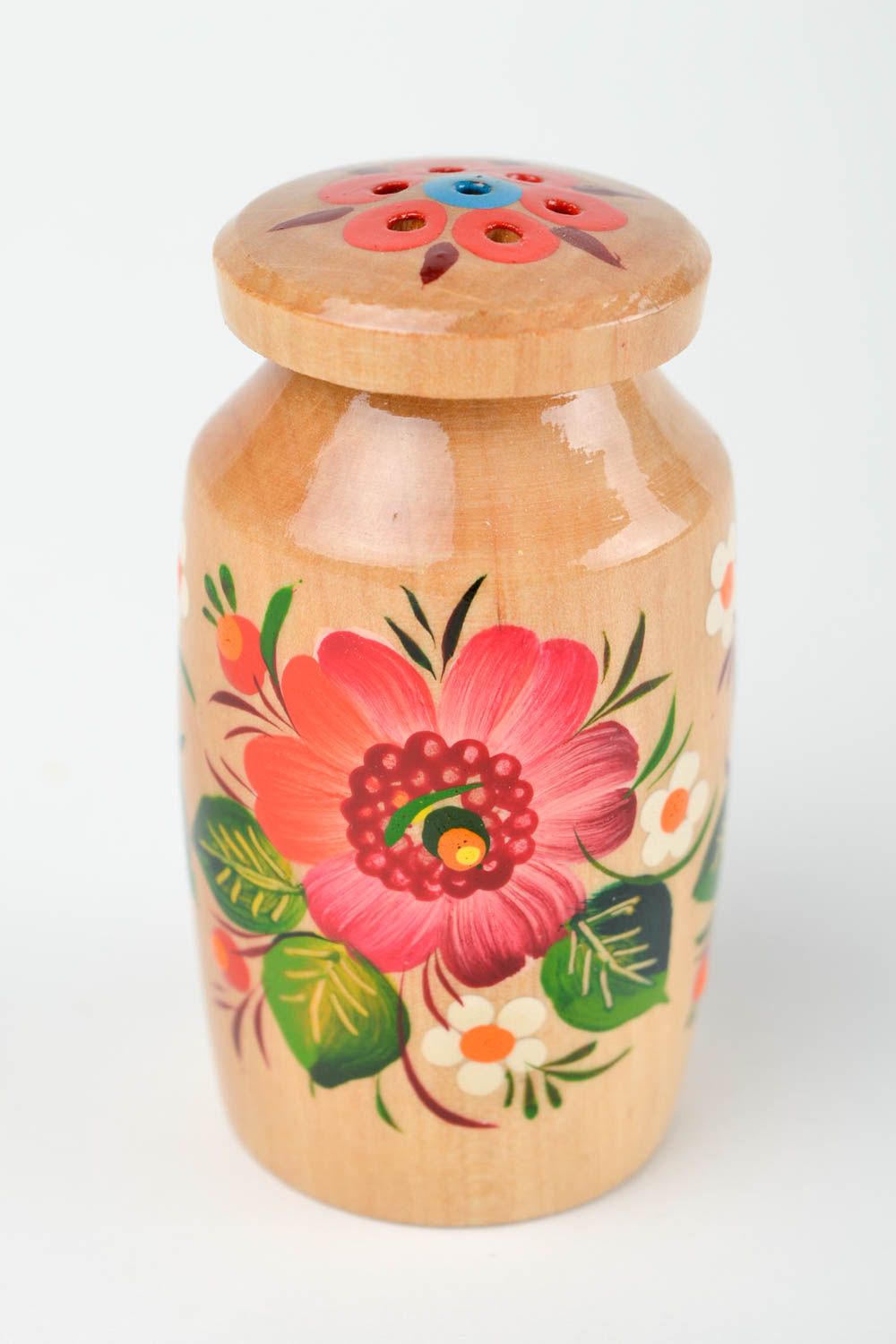 Handmade Salz Behälter Salzstreuer aus Holz Design Küchenhelfer mit Bemalung foto 3