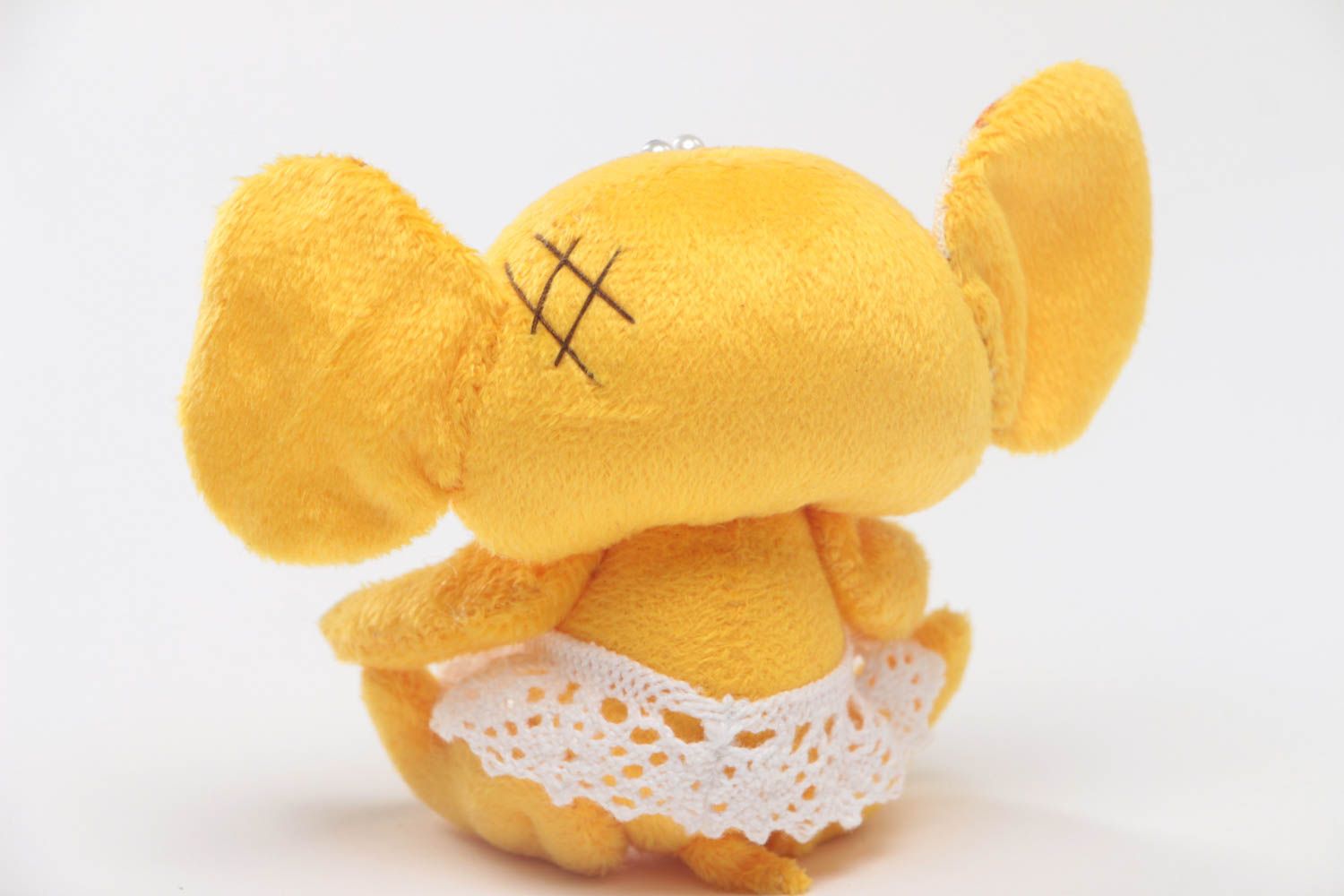 Handmade small designer soft toy yellow elephant sewn of plush and cotton  photo 4