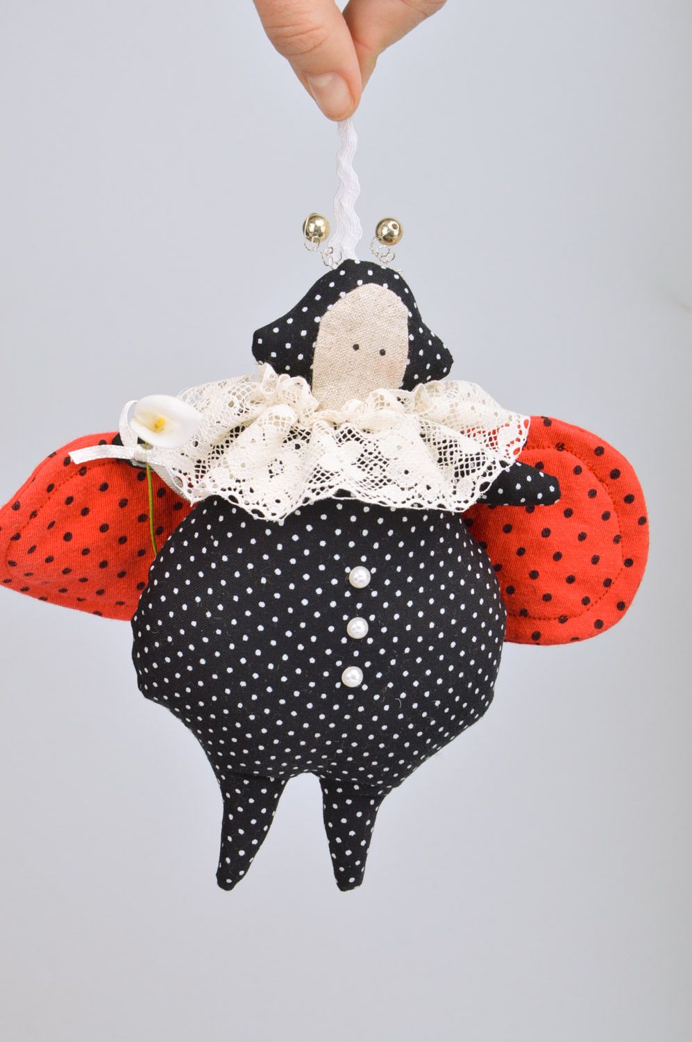 Handmade designer soft toy sewn of cotton Ladybug for interior and children photo 3