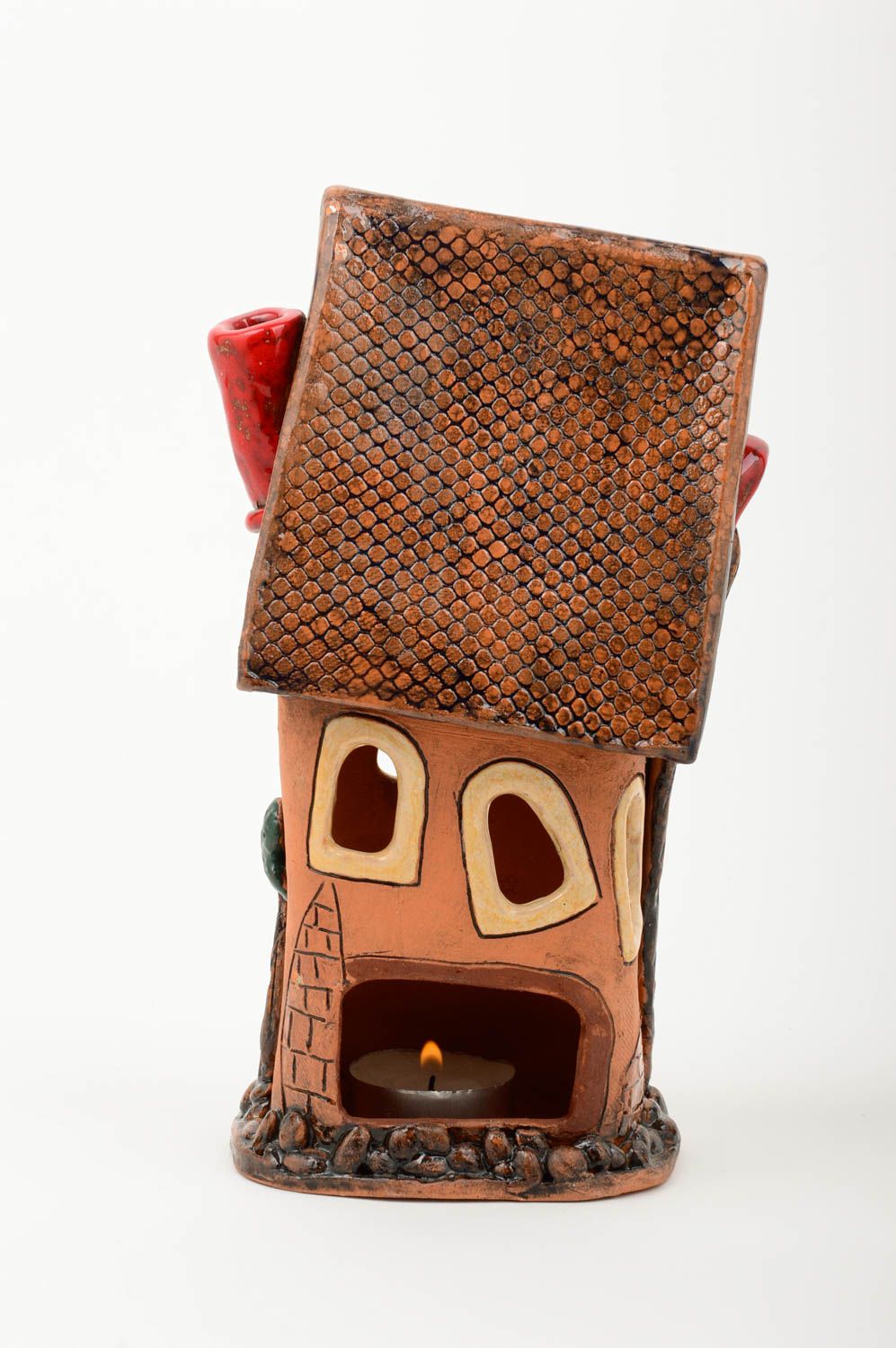 Portavelas de cerámica hecho a mano decoración de casa candelabro artesanal foto 3