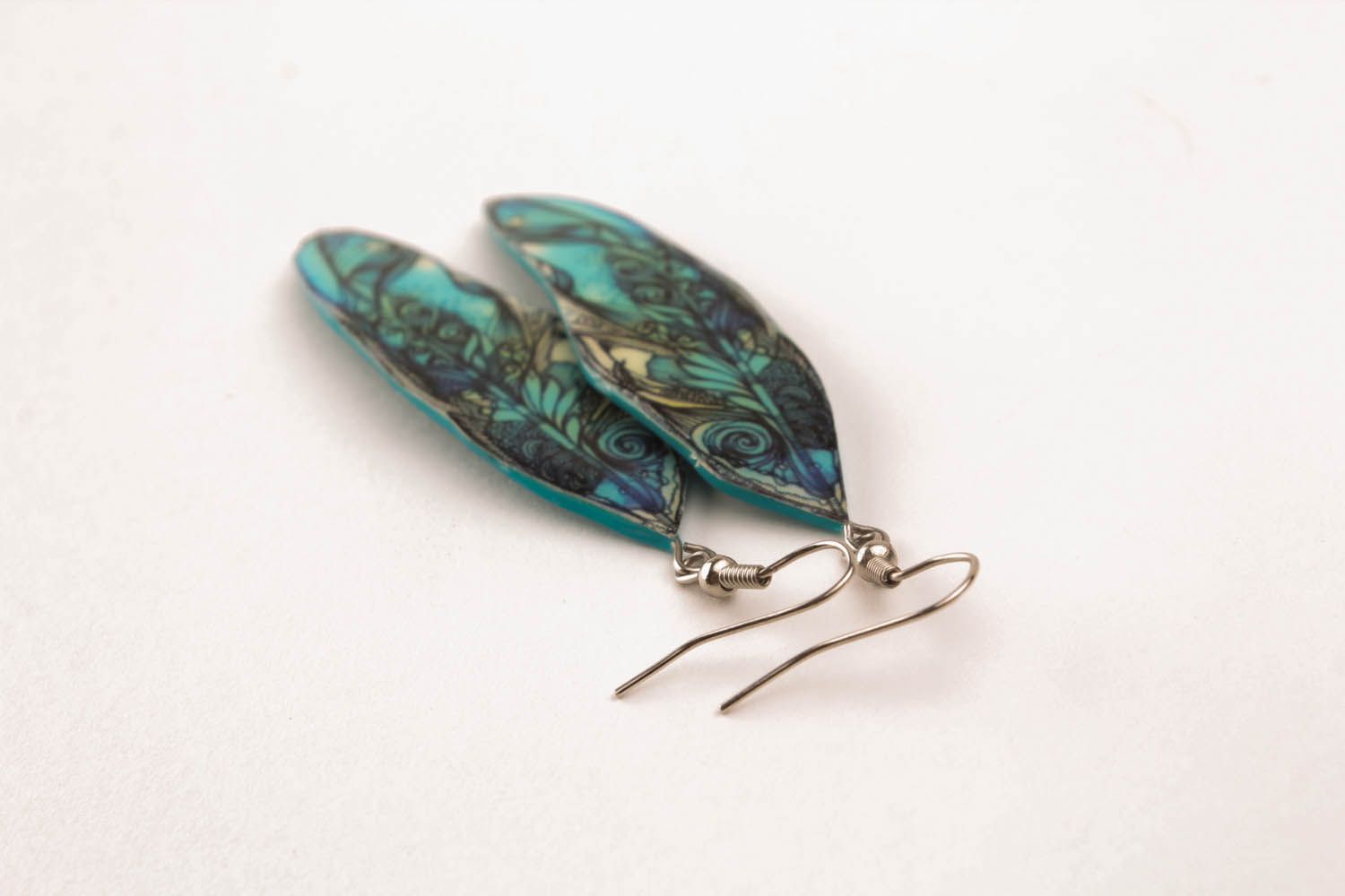 Polymer clay earrings Feathers photo 2