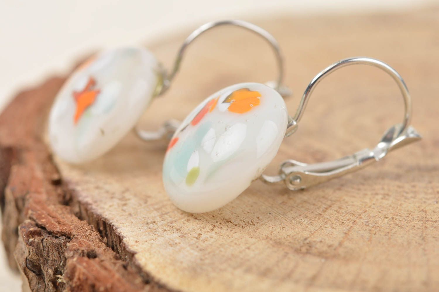 Handmade Ohrringe Damen Ohrringe schön Schmuck Ohrhänger rund Ohrringe aus Glas  foto 1