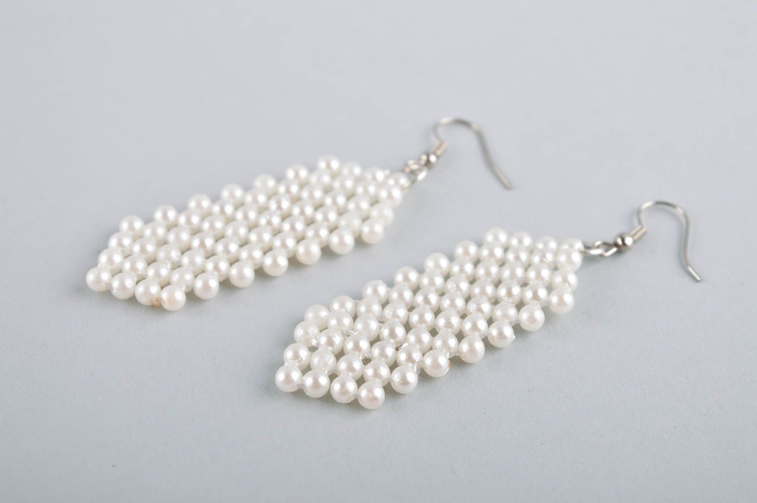 White handmade beaded earrings woven bead earrings fashion accessories photo 4