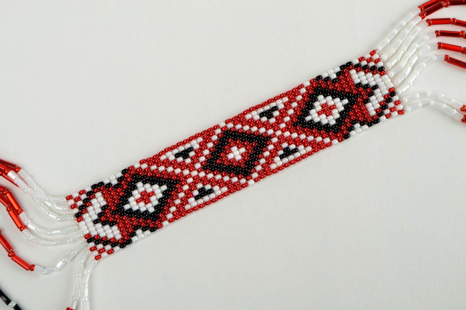 Designer beaded necklace ethnic handmade accessory beaded gerdan with rhombus photo 3
