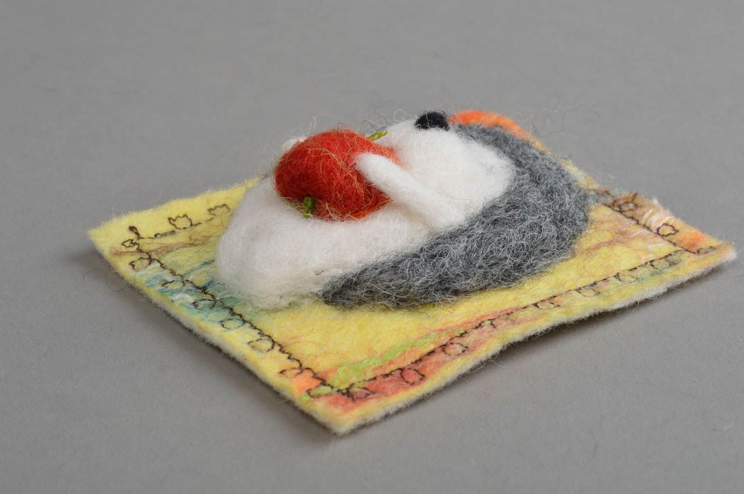 Handmade beautiful textile fridge magnet made of natural wool Hedgehog photo 2
