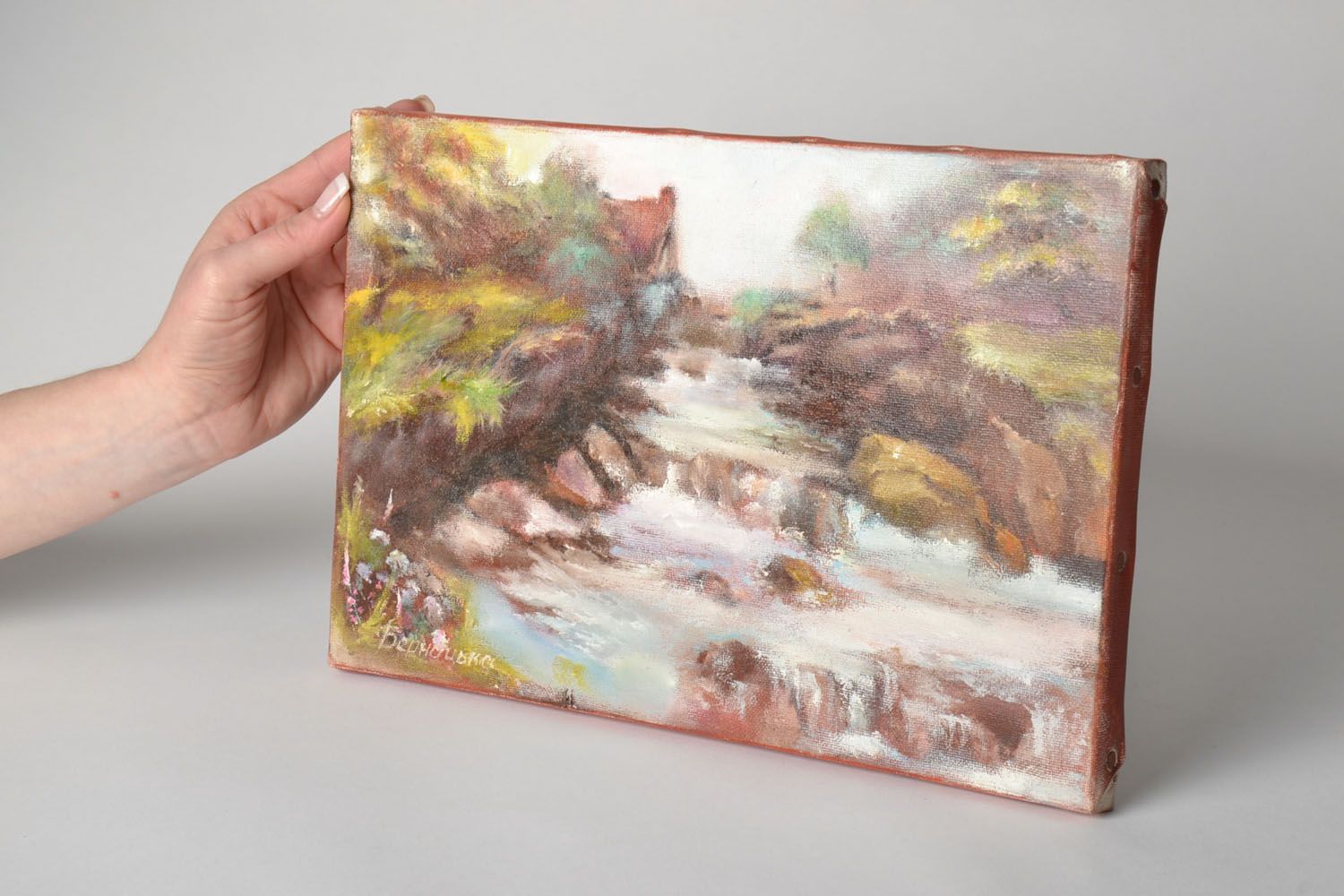 Öl Gemälde mit Landschaft Wasserfall foto 5
