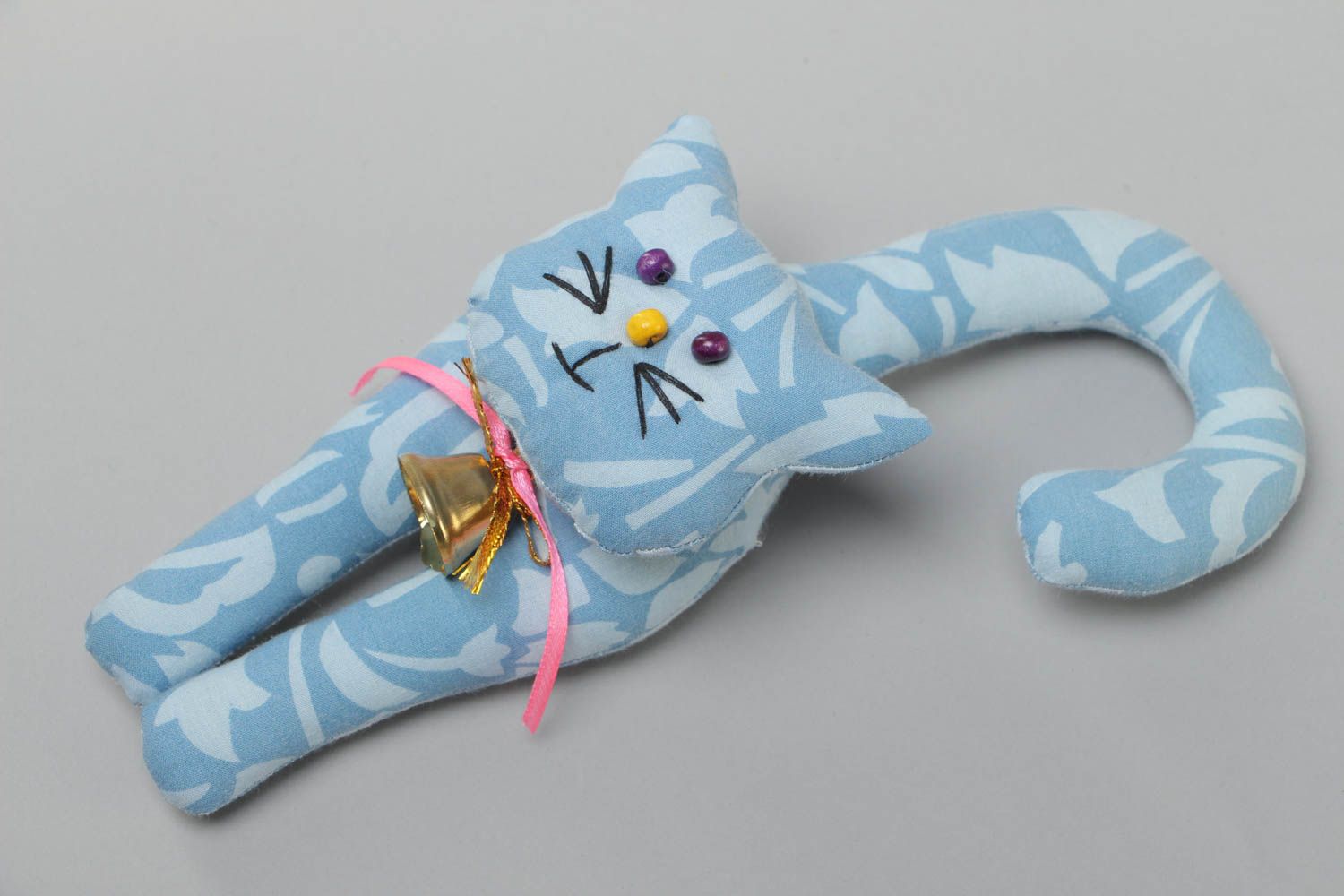 Handmade fabric soft toy cat with hooked tail for door handle photo 2