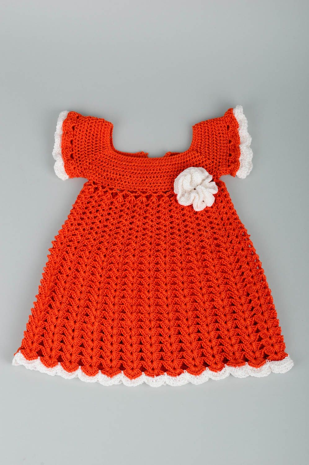 Robe fille fait main Robe tricotée orange en fils de coton Vêtement enfant photo 1