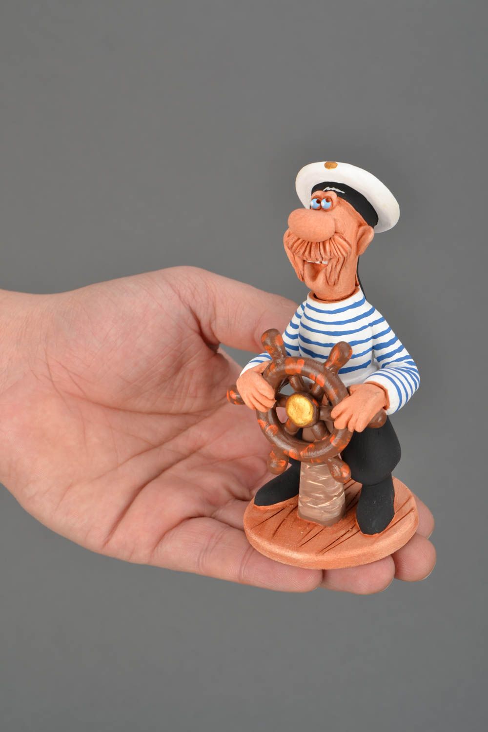 Handmade clay statuette Sailor at the Wheel photo 2