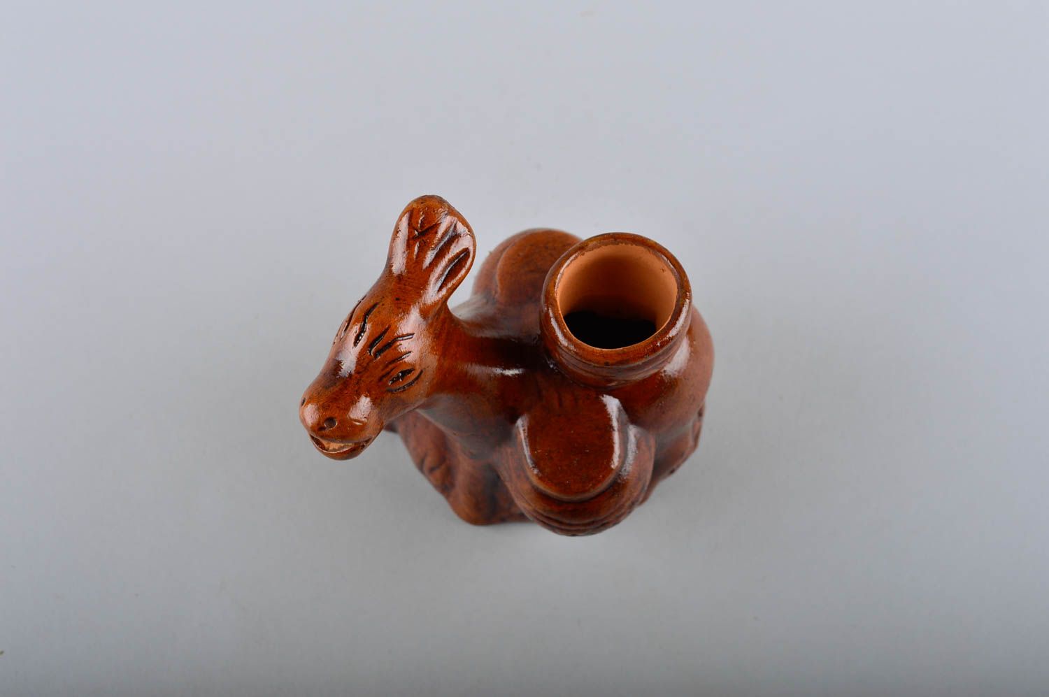 8 oz glazed ceramic jug in the shape of a donkey in brown color 0,6 lb photo 4