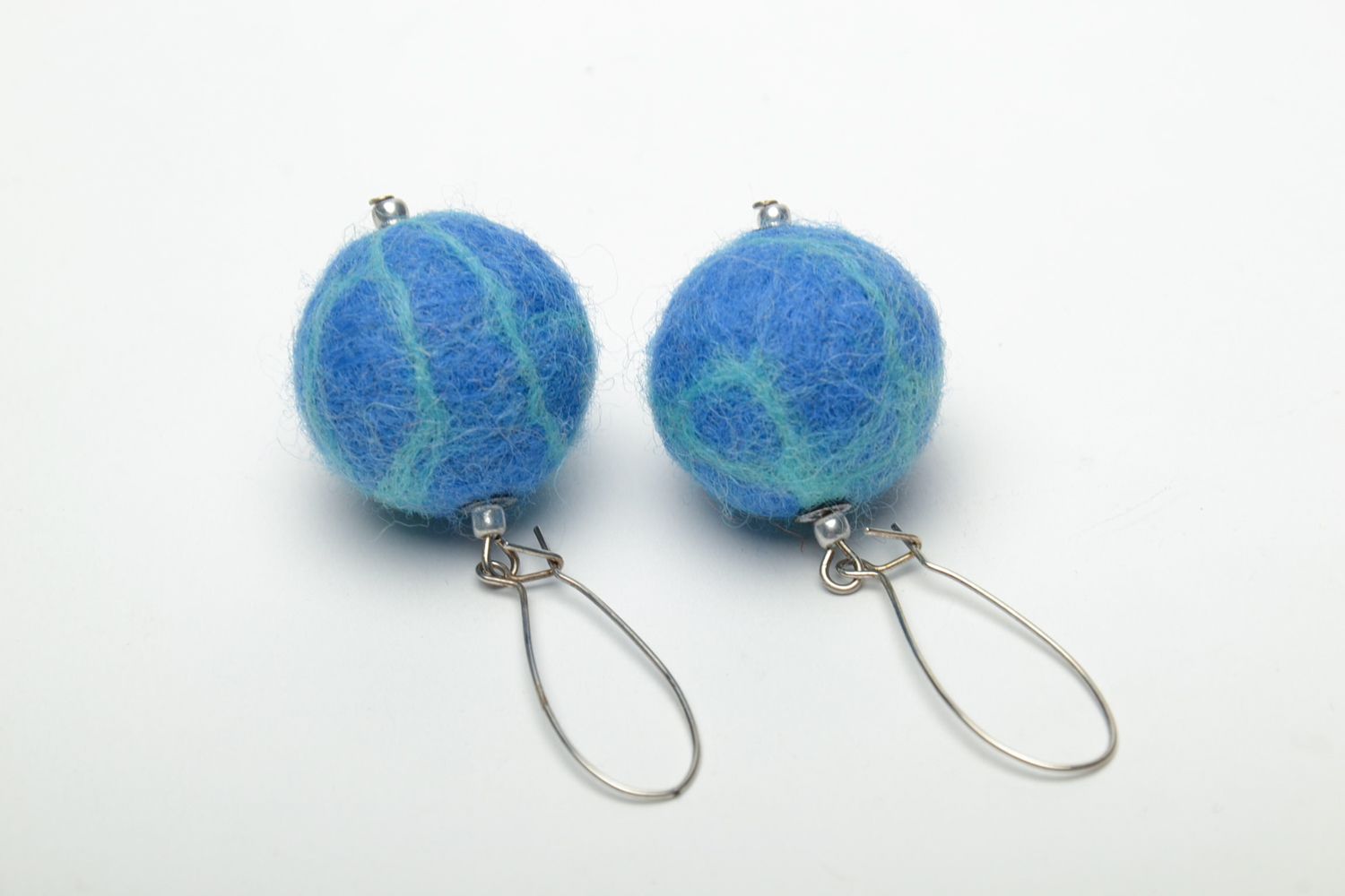 Felted wool earrings Blue Balls photo 5